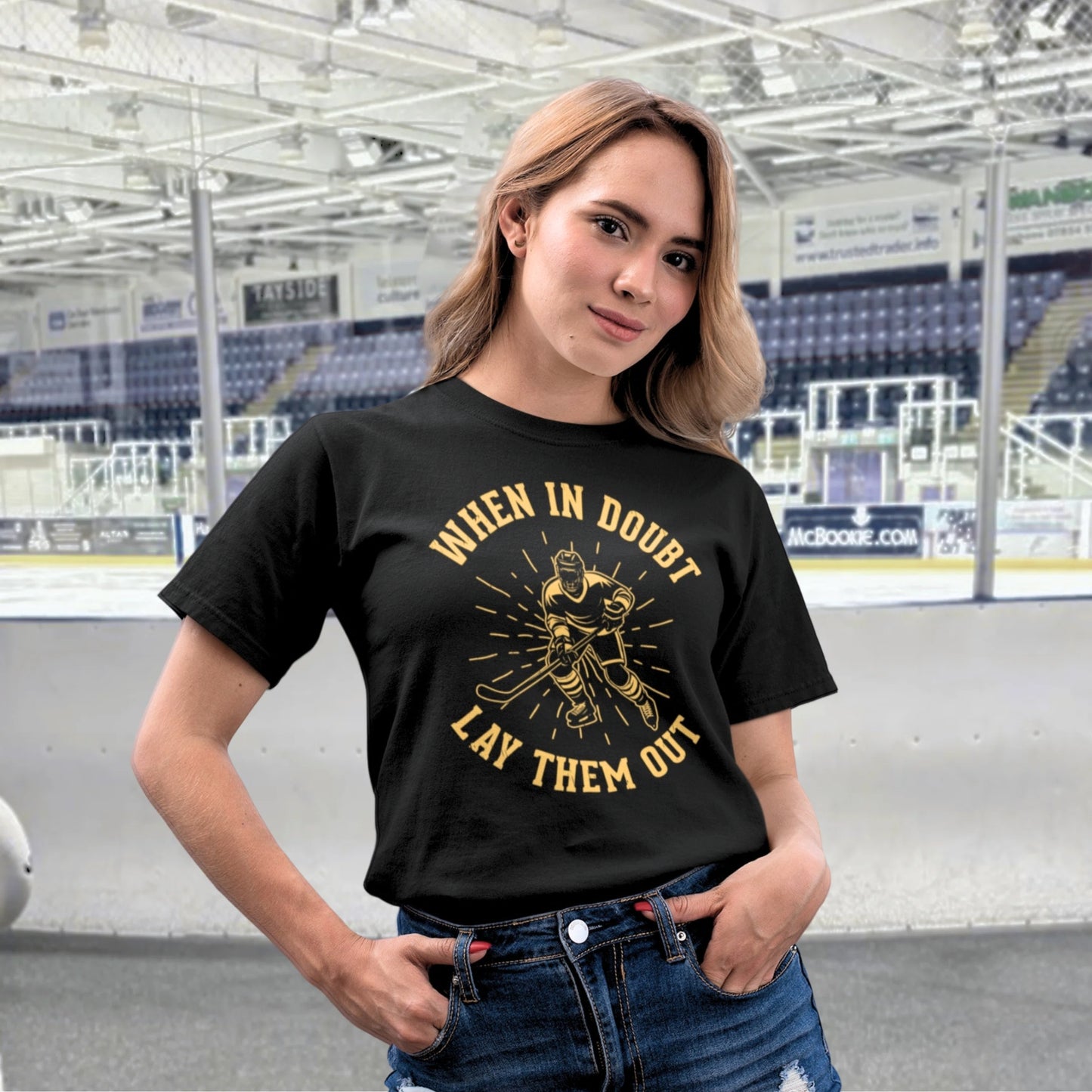Funny Hockey T-Shirt - When In Doubt Lay Them Out Unisex Hockey Shirt