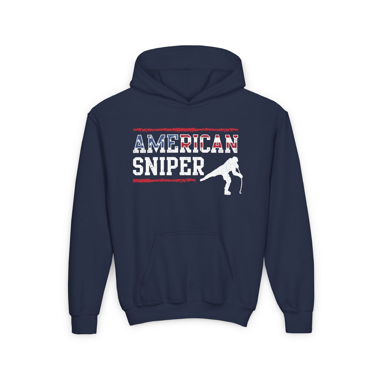 Main Front - Hockey Sniper - Kids Hockey Hoodie - American Sniper Kids Hockey Hoodie - Hockey Gifts - Gift For Hockey Players
