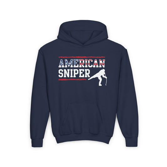 Funny Hockey Hoodie - Funny Hockey Gifts - Funny Gift For Hockey Players - Main Front - Hockey Sniper - Kids Hockey Hoodie - American Sniper Kids Hockey Hoodie - Hockey Gifts - Gift For Hockey Players