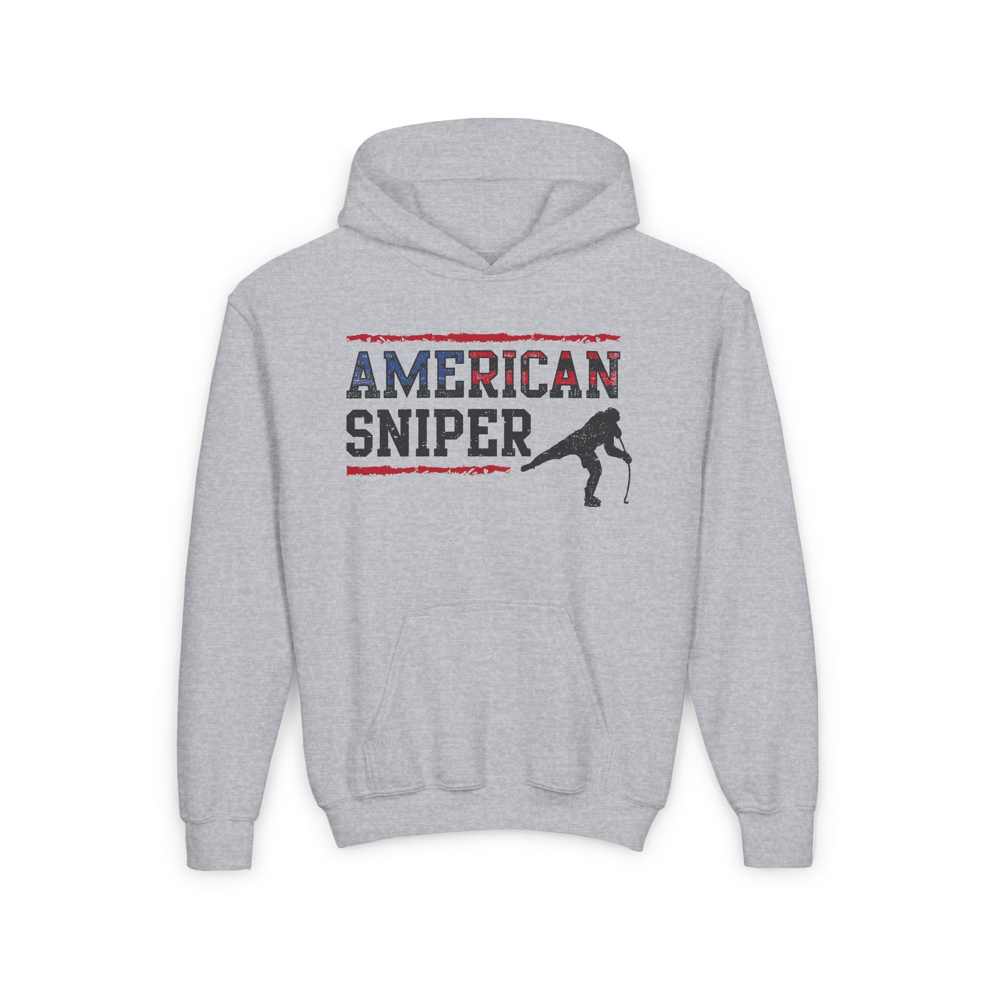 Funny Hockey Hoodie - Funny Hockey Gifts - Funny Gift For Hockey Players - Grey Front - Hockey Sniper - Kids Hockey Hoodie - American Sniper Kids Hockey Hoodie - Hockey Gifts - Gift For Hockey Players
