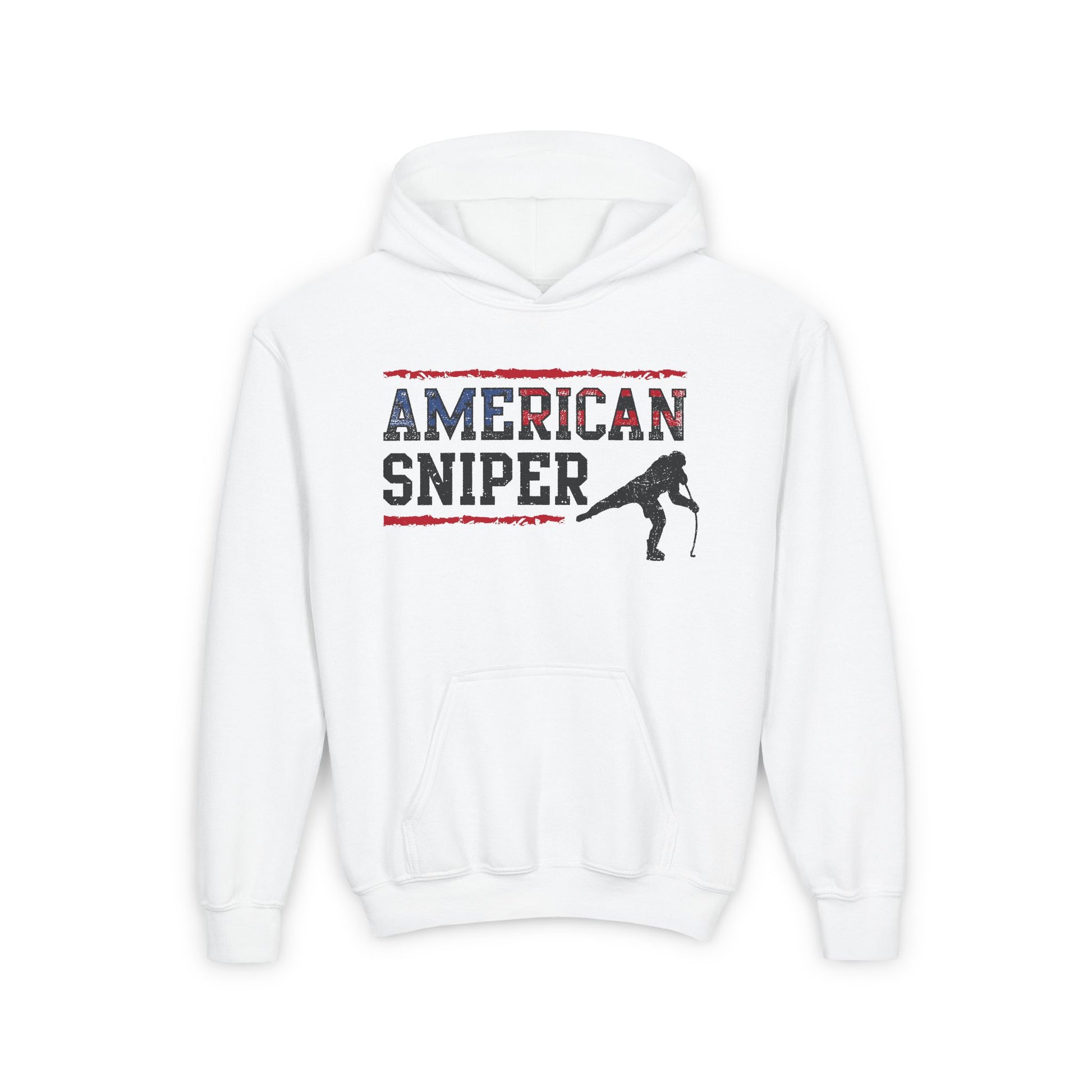 Funny Hockey Hoodie - Funny Hockey Gifts - Funny Gift For Hockey Players - White Front - Hockey Sniper - Kids Hockey Hoodie - American Sniper Kids Hockey Hoodie - Hockey Gifts - Gift For Hockey Players