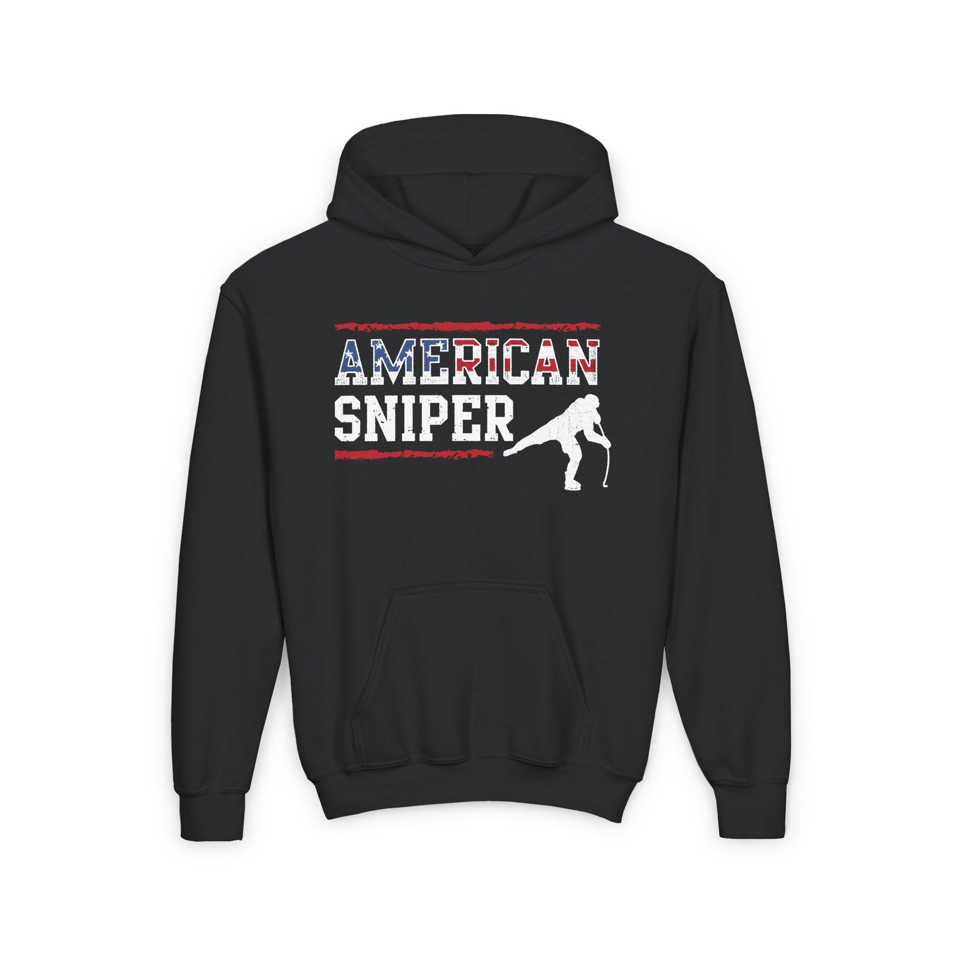 Black Front - Hockey Sniper - Kids Hockey Hoodie - American Sniper Kids Hockey Hoodie - Hockey Gifts - Gift For Hockey Players
