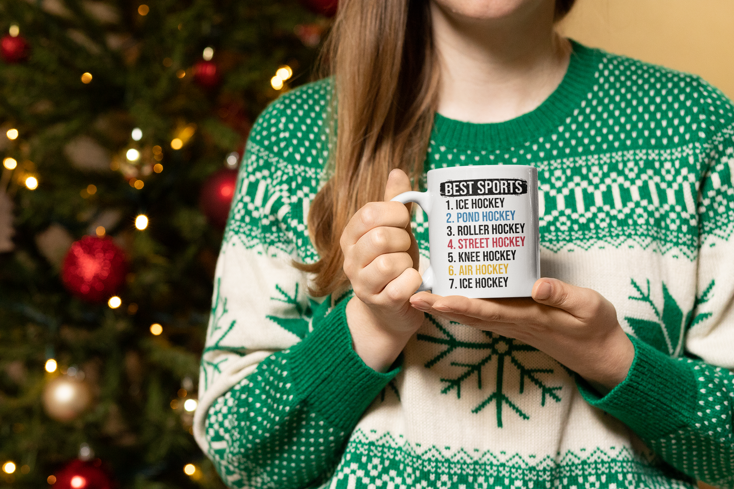 Unique Christmas hockey gifts, including shirts, mugs, and hoodies for hockey fans.