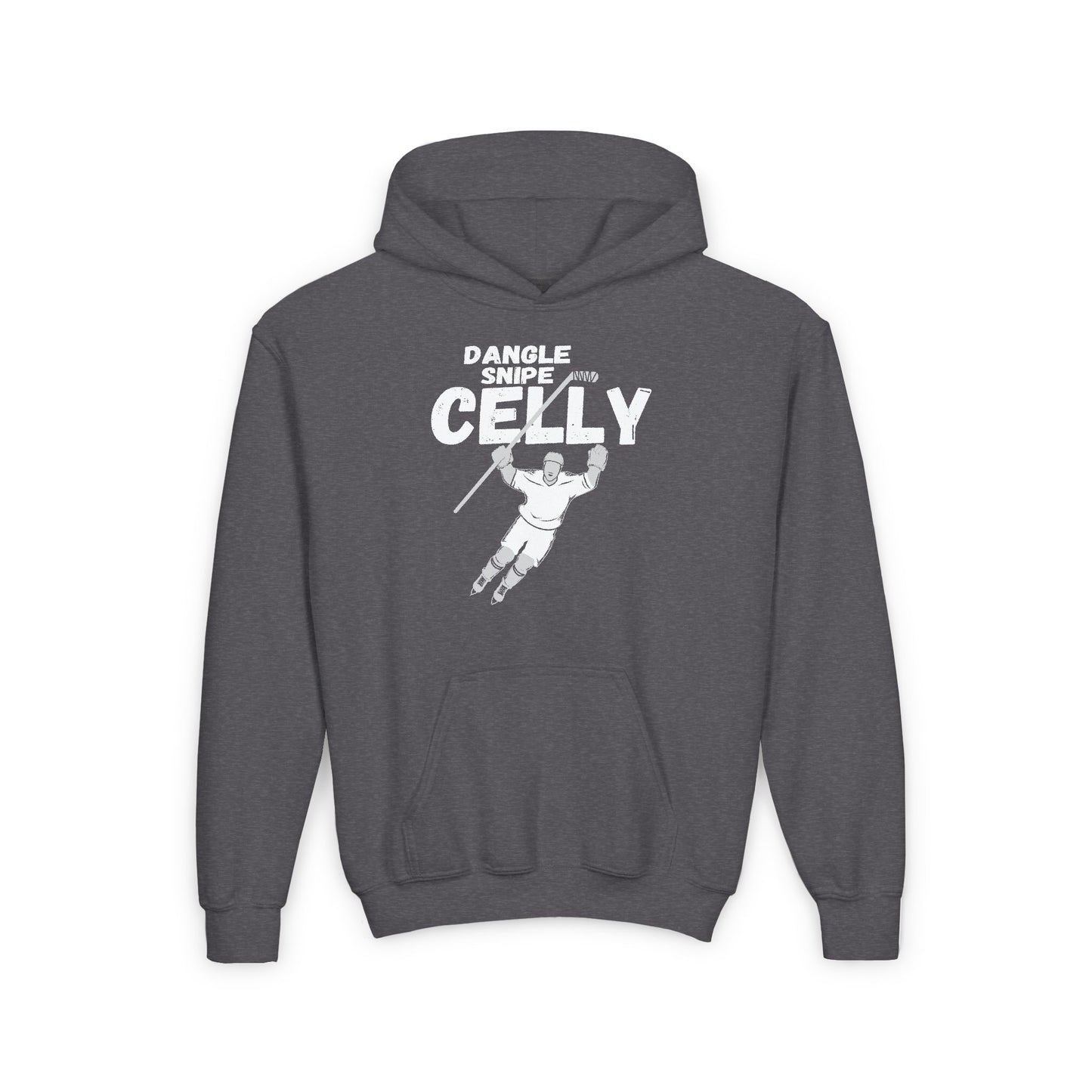 Dark Grey Front - Hockey Celly - Kids Hockey Hoodie - Dangle Snipe Celly Kids Hockey Hoodie - Hockey Gifts - Gift For Hockey Players