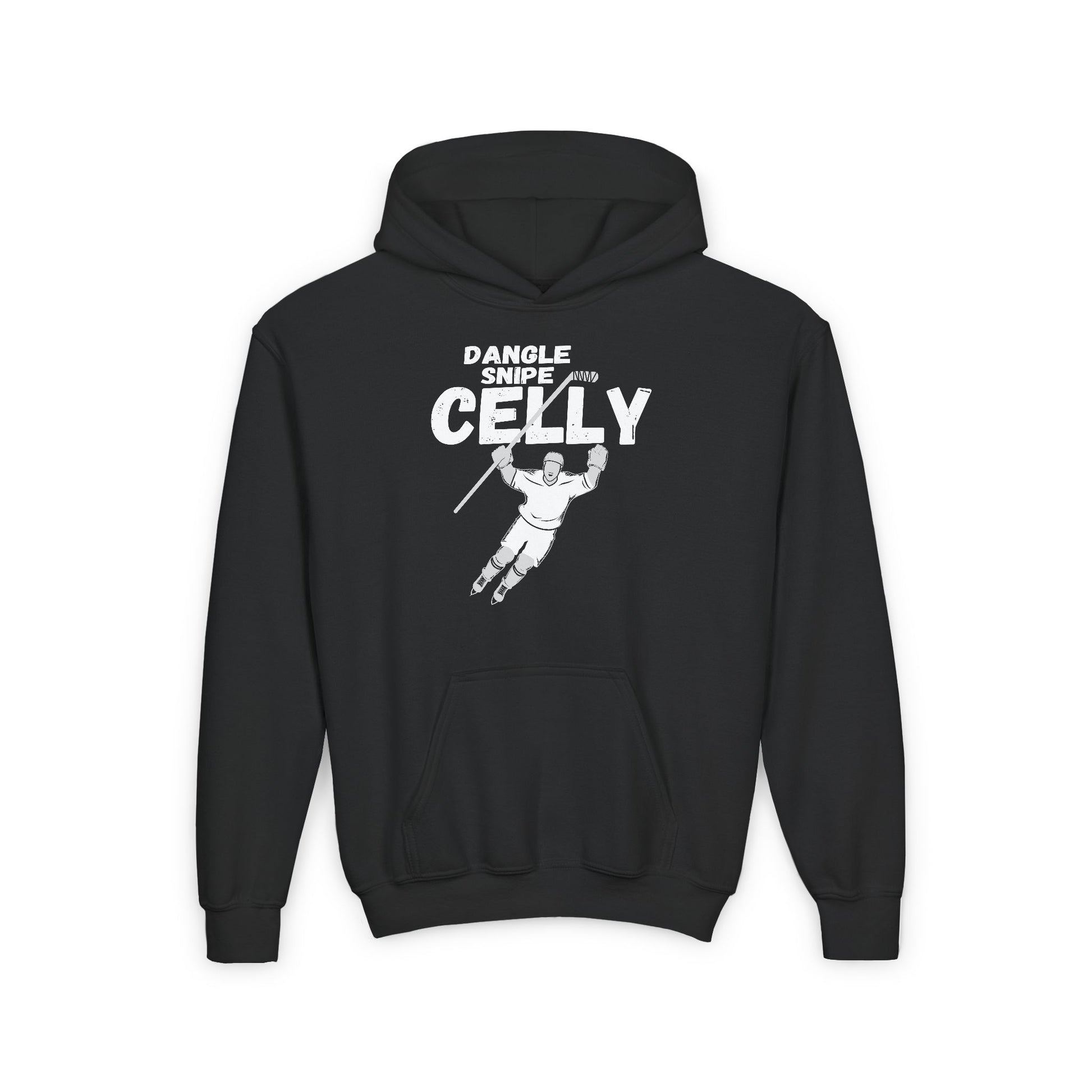 Funny Hockey Hoodie - Funny Hockey Gifts - Funny Gift For Hockey Players - Black Front - Hockey Celly - Kids Hockey Hoodie - Dangle Snipe Celly Kids Hockey Hoodie - Hockey Gifts - Gift For Hockey Players