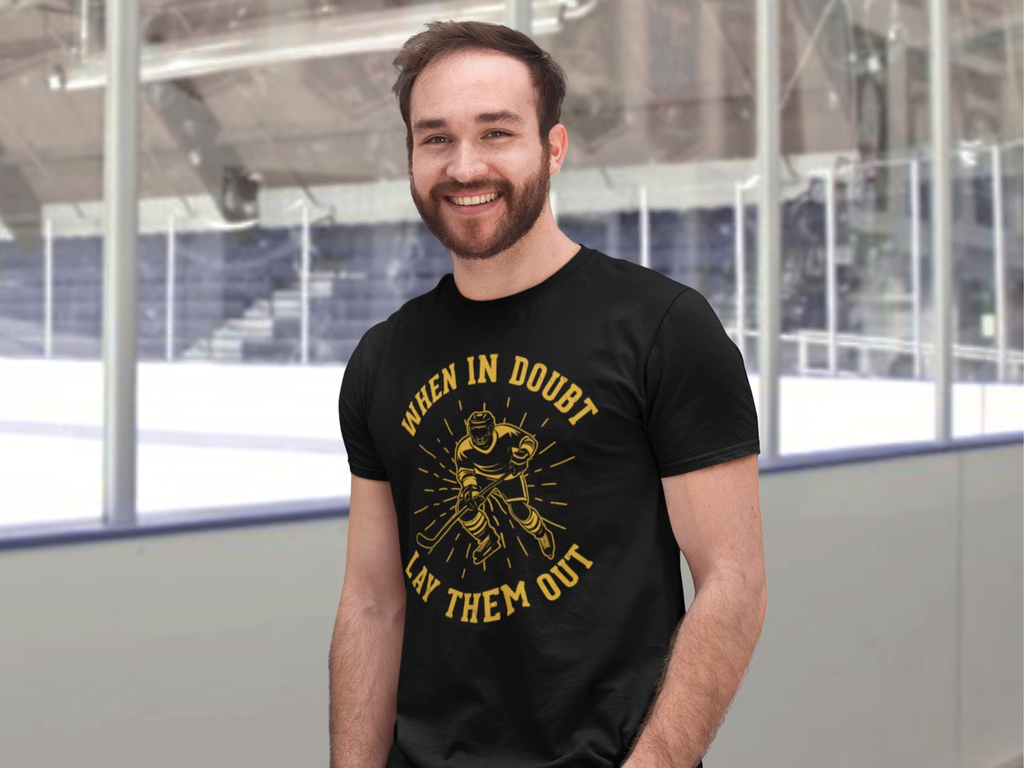 Funny Hockey T-Shirt - When In Doubt Lay Them Out Unisex Hockey Shirt