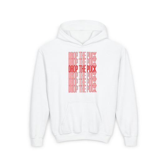 Funny Hockey Hoodie - Funny Hockey Gifts - Funny Gift For Hockey Players - Main Front - Hockey Drop - Kids Hockey Hoodie - Drop The Puck Kids Hockey Hoodie - Hockey Gifts - Gift For Hockey Players