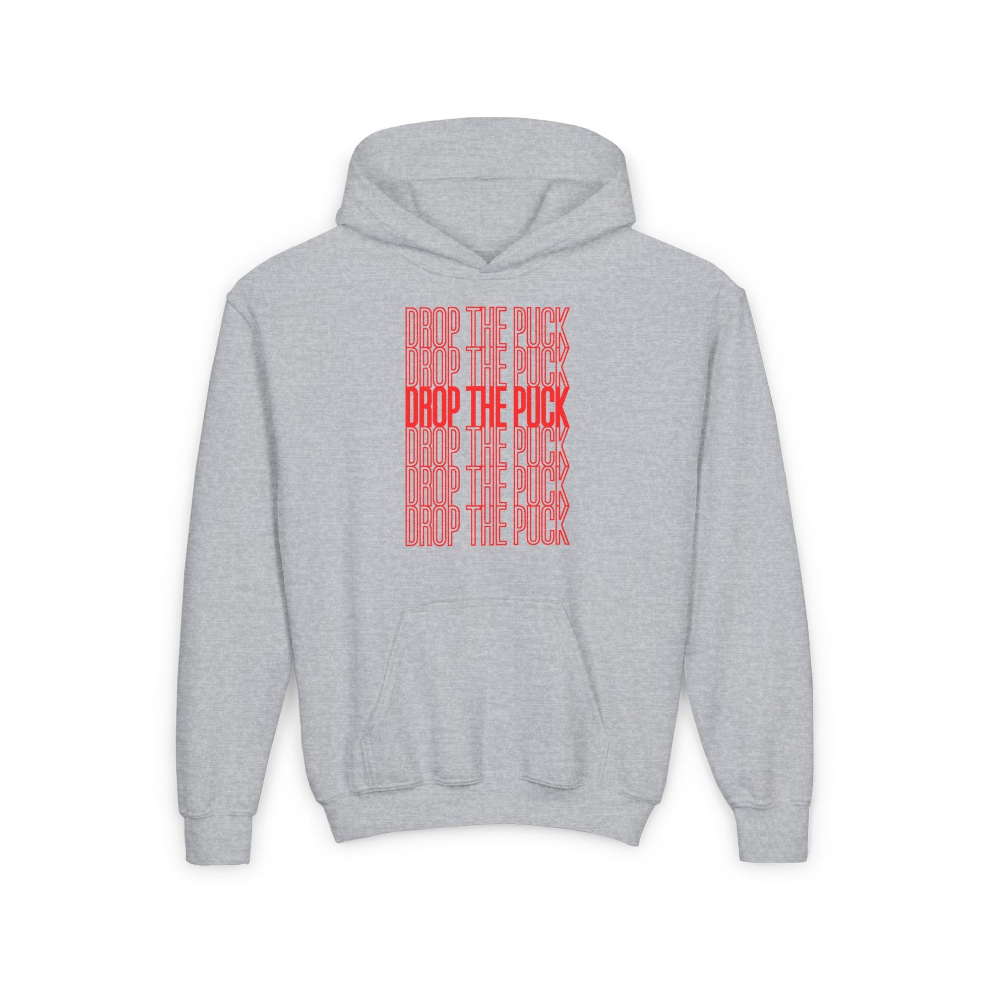 Funny Hockey Hoodie - Funny Hockey Gifts - Funny Gift For Hockey Players - Grey Front - Hockey Drop - Kids Hockey Hoodie - Drop The Puck Kids Hockey Hoodie - Hockey Gifts - Gift For Hockey Players