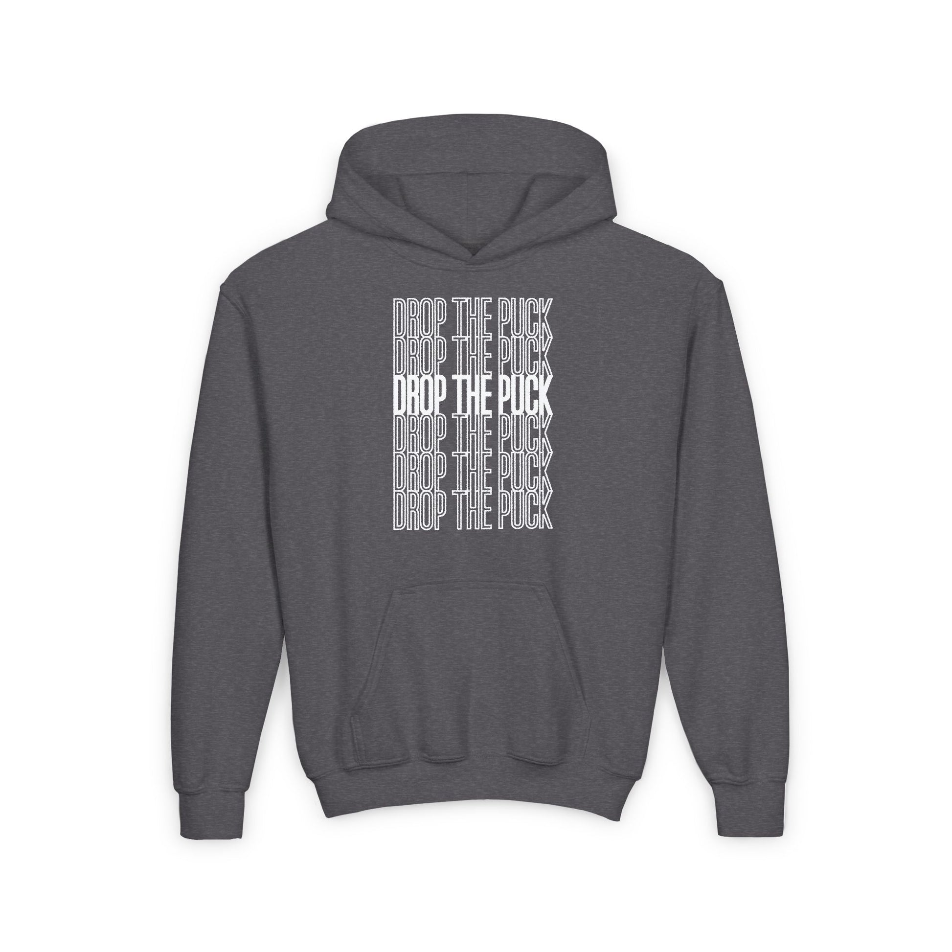 Funny Hockey Hoodie - Funny Hockey Gifts - Funny Gift For Hockey Players - Dark Grey Front - Hockey Drop - Kids Hockey Hoodie - Drop The Puck Kids Hockey Hoodie - Hockey Gifts - Gift For Hockey Players