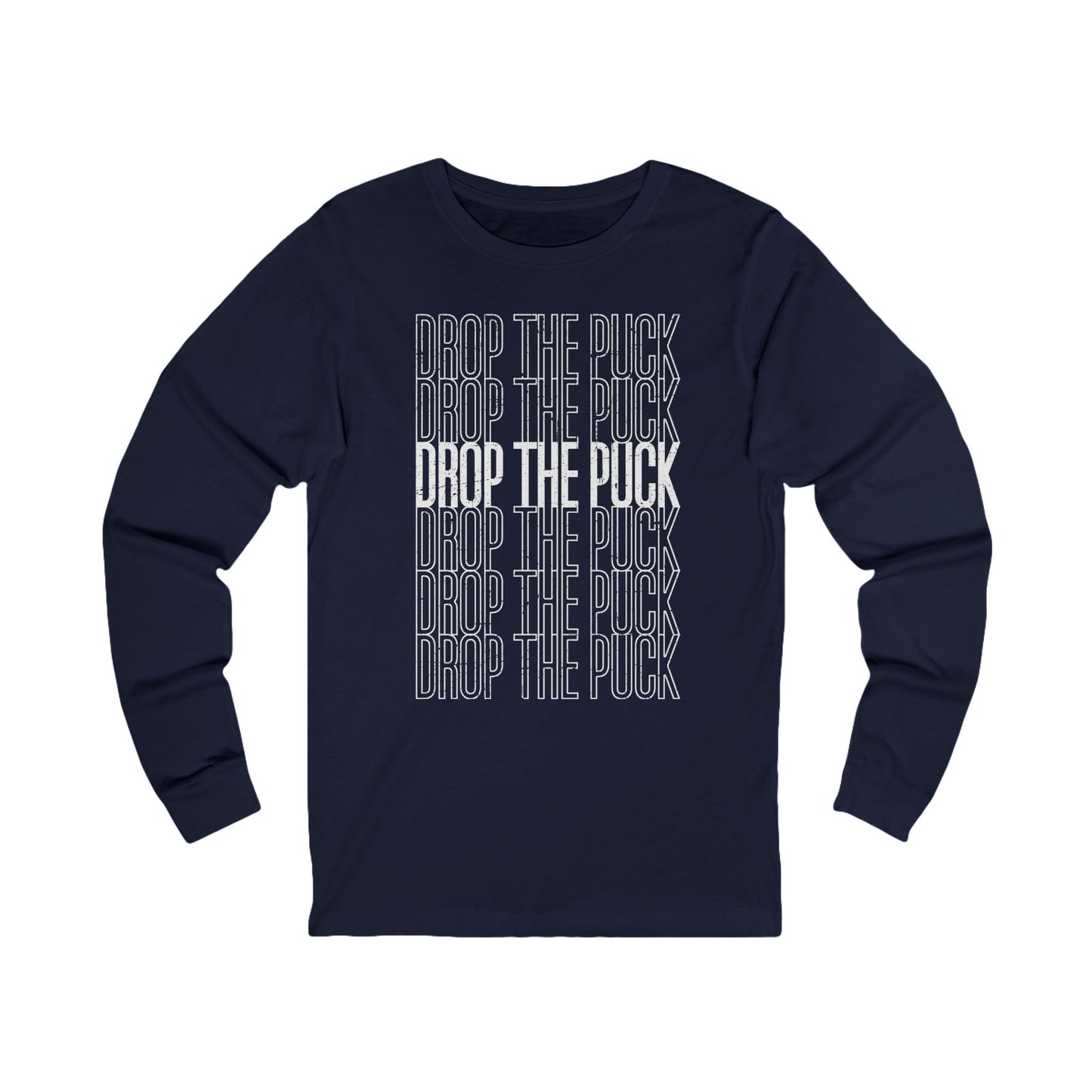 Navy Front - Hockey Drop - Hockey Long Sleeve T-Shirt - Drop The Puck Hockey Long Sleeve Shirt - Hockey Gifts - Gift For Hockey Players