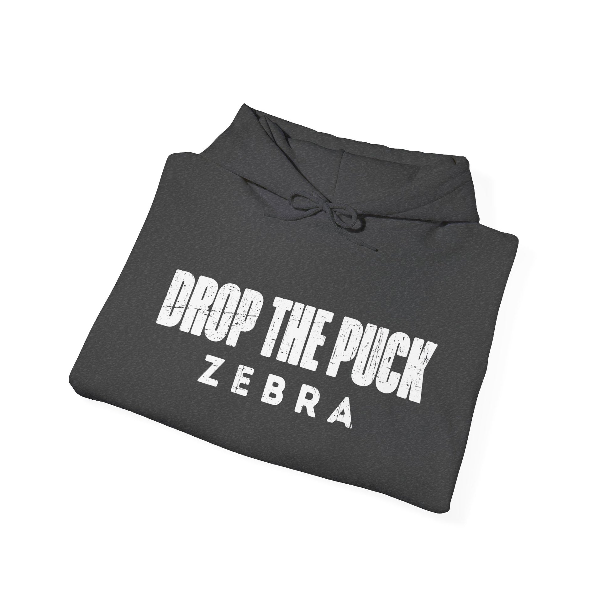 Funny Hockey Hoodie - Funny Hockey Gifts - Funny Gift For Hockey Players - Dark Grey Folded - Hockey Zebra - Hockey Hoodie - Drop The Puck Zebra Hockey Hoodie - Hockey Gifts - Gift For Hockey Players