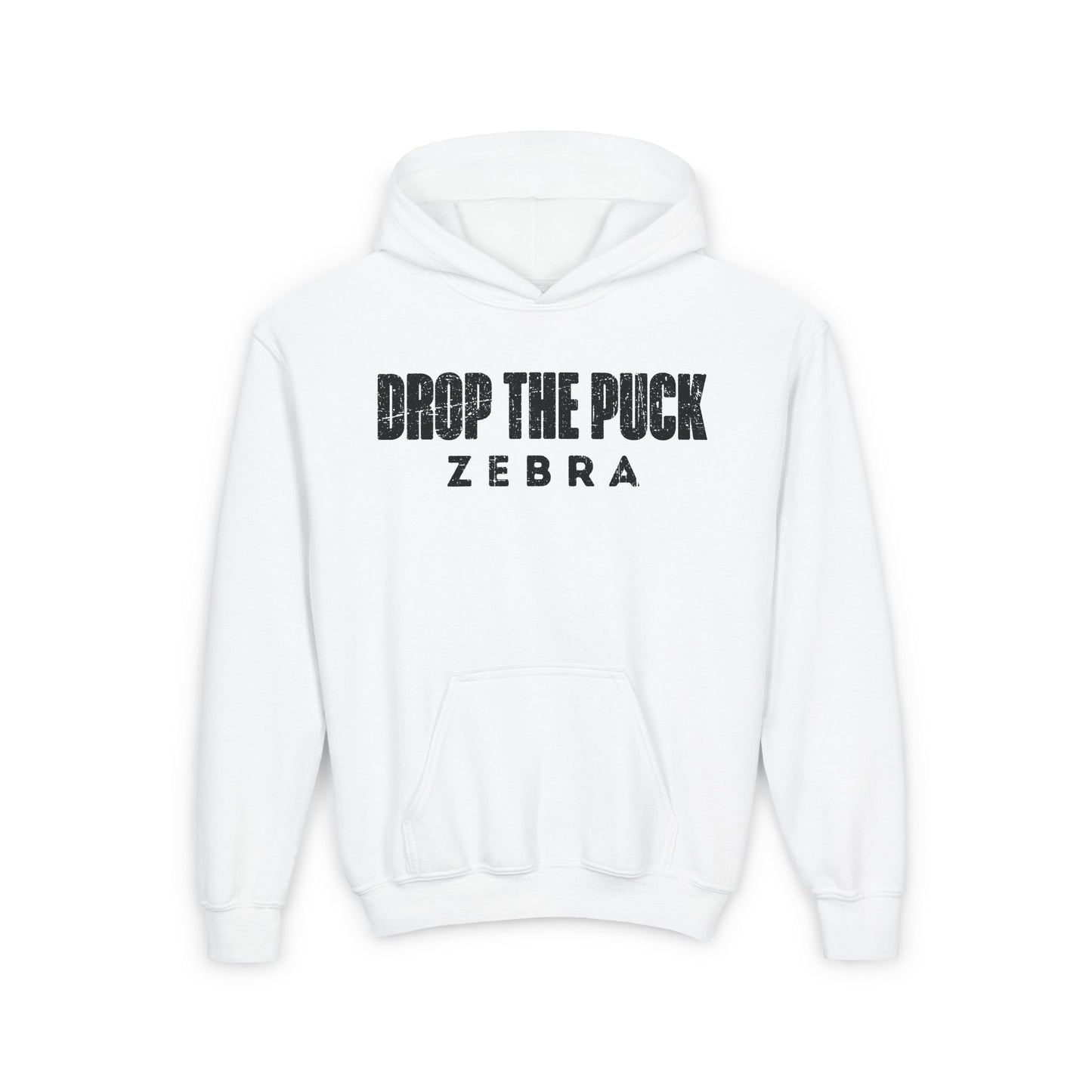 White Front - Hockey Zebra - Kids Hockey Hoodie - Drop The Puck Zebra Kids Hockey Hoodie - Hockey Gifts - Gift For Hockey Players