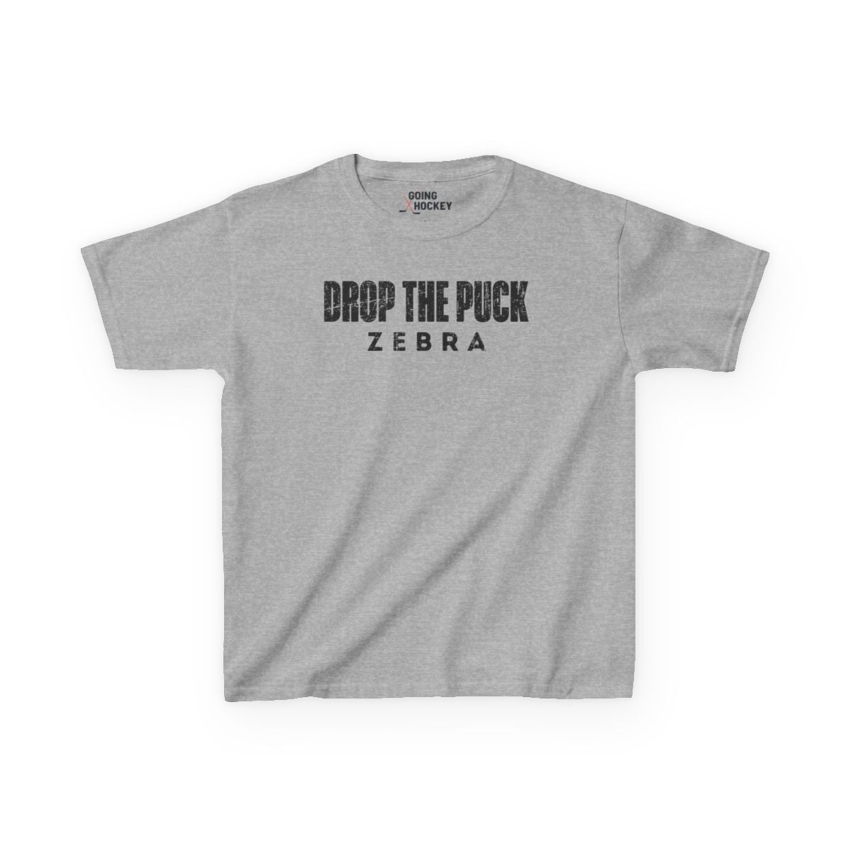 Funny Hockey Shirt - Funny Hockey Gifts - Funny Gift For Hockey Players - Grey Front - Hockey Zebra - Kids Hockey T-Shirt - Drop The Puck Zebra Kids Hockey Shirt - Hockey Gifts - Gift For Hockey Players