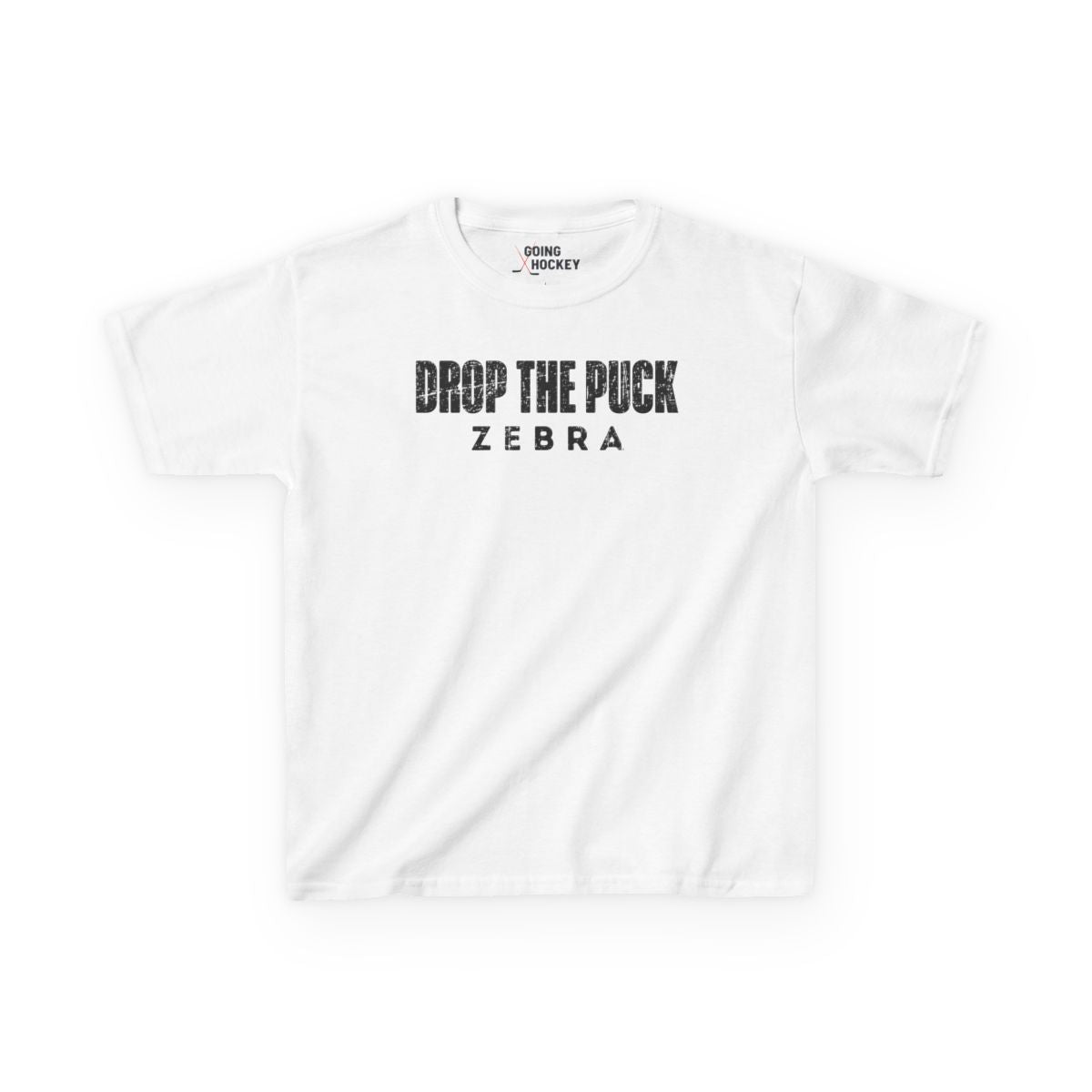 Funny Hockey Shirt - Funny Hockey Gifts - Funny Gift For Hockey Players - White Front - Hockey Zebra - Kids Hockey T-Shirt - Drop The Puck Zebra Kids Hockey Shirt - Hockey Gifts - Gift For Hockey Players