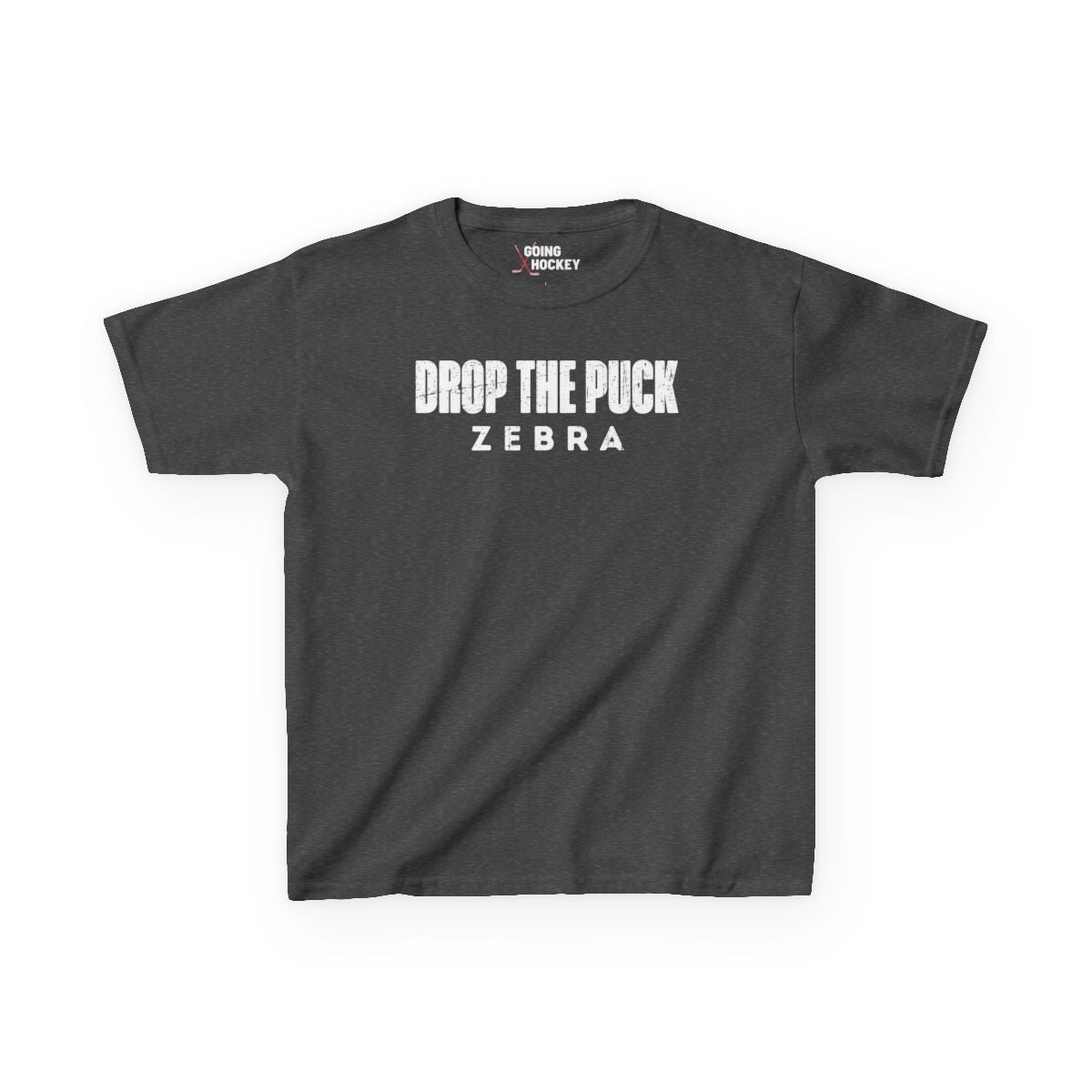 Funny Hockey Shirt - Funny Hockey Gifts - Funny Gift For Hockey Players - Dark Grey Front - Hockey Zebra - Kids Hockey T-Shirt - Drop The Puck Zebra Kids Hockey Shirt - Hockey Gifts - Gift For Hockey Players