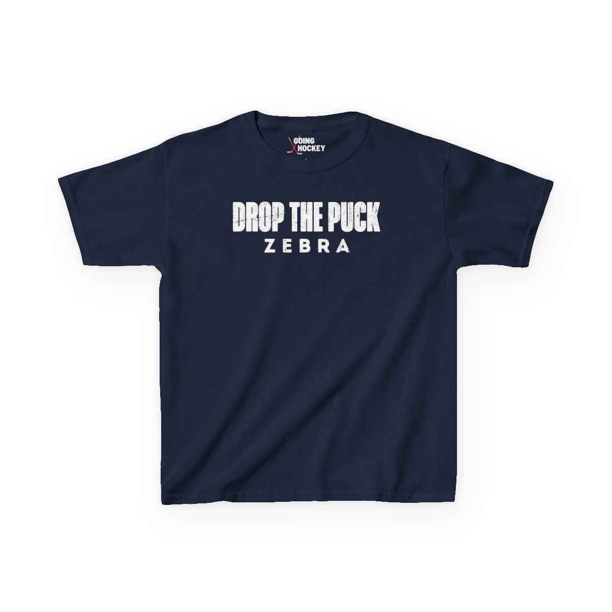Funny Hockey Shirt - Funny Hockey Gifts - Funny Gift For Hockey Players - Navy Front - Hockey Zebra - Kids Hockey T-Shirt - Drop The Puck Zebra Kids Hockey Shirt - Hockey Gifts - Gift For Hockey Players