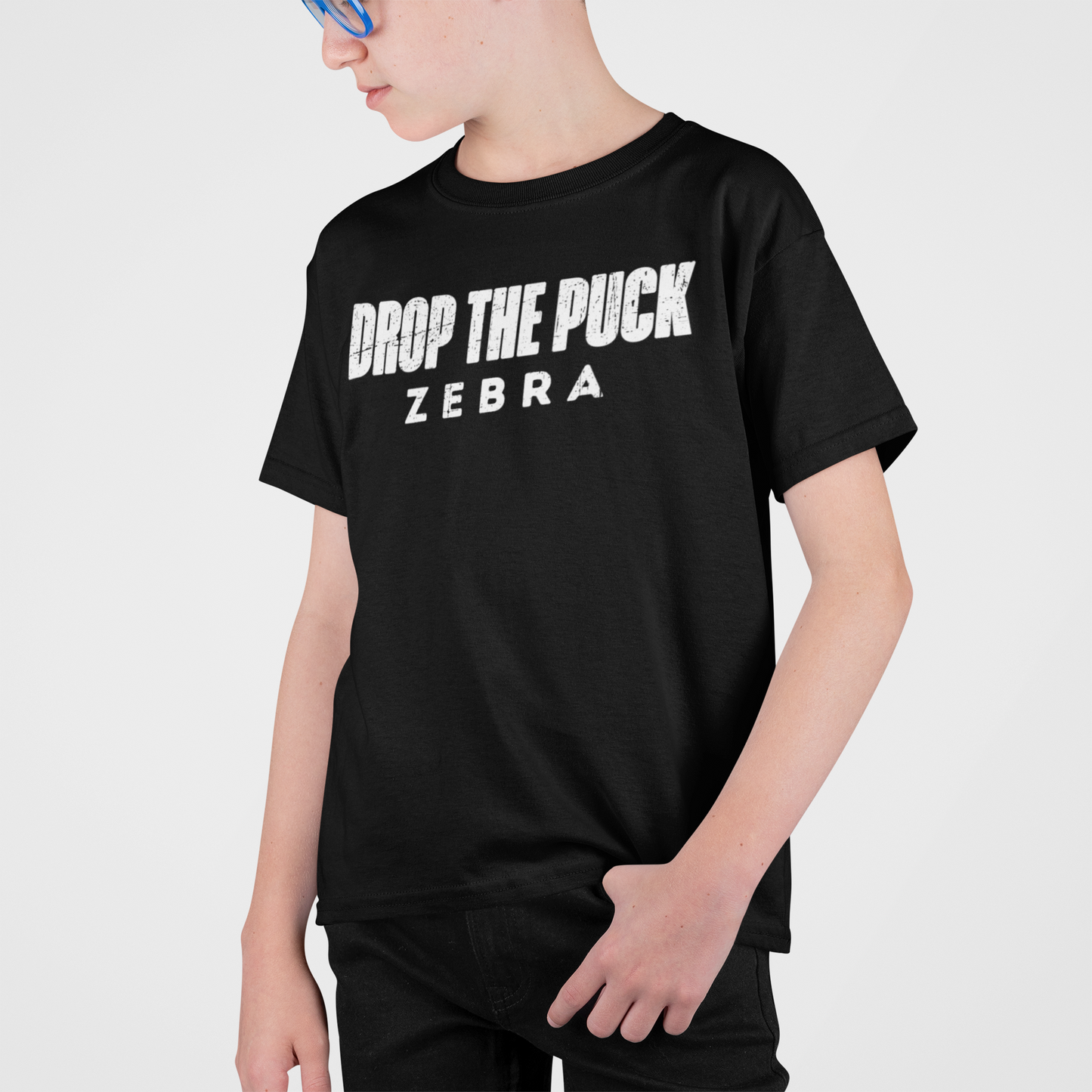 Funny Hockey Shirt - Funny Hockey Gifts - Funny Gift For Hockey Players - Mockup 1 - Hockey Zebra - Kids Hockey T-Shirt - Drop The Puck Zebra Kids Hockey Shirt - Hockey Gifts - Gift For Hockey Players
