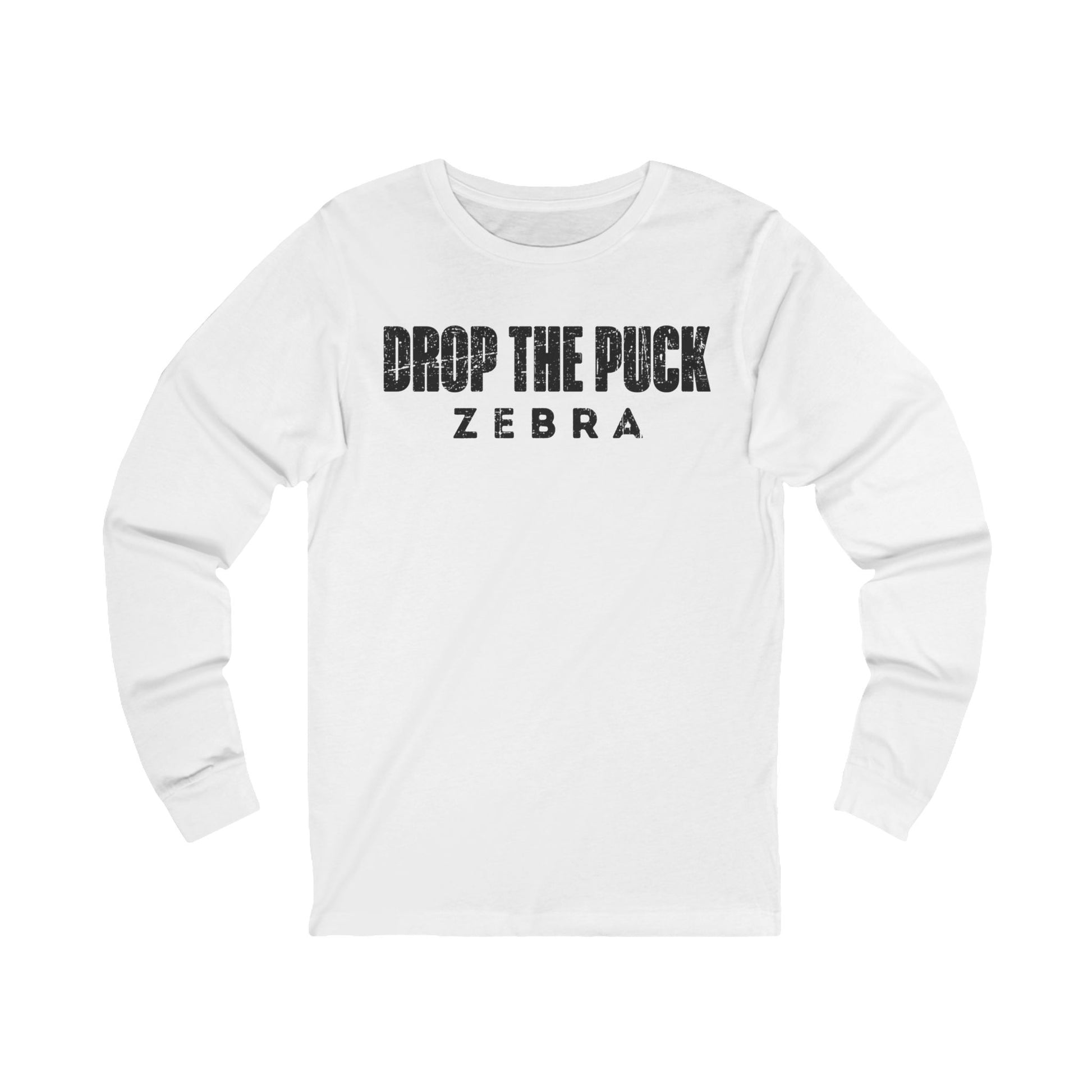 Funny Hockey Long Sleeve Shirt - Funny Hockey Gifts - Funny Gift For Hockey Players - White Front - Hockey Zebra - Hockey Long Sleeve T-Shirt - Drop The Puck Zebra Hockey Long Sleeve Shirt - Hockey Gifts - Gift For Hockey Players