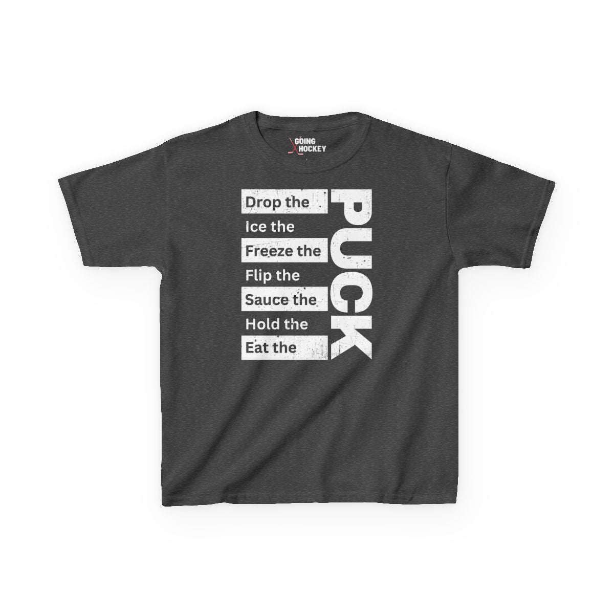 Dark Grey Front - Hockey Puck - Kids Hockey T-Shirt - Drop The Puck Ice The Puck Kids Hockey Shirt - Hockey Gifts - Gift For Hockey Players