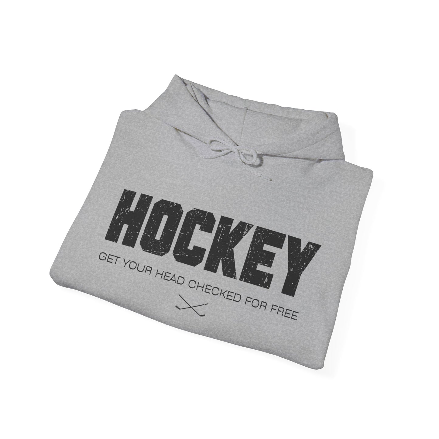 Funny Hockey Hoodie - Funny Hockey Gifts - Funny Gift For Hockey Players - Grey Folded - Hockey Head - Hockey Hoodie - Get Your Head Checked For Free Hockey Hoodie - Hockey Gifts - Gift For Hockey Players