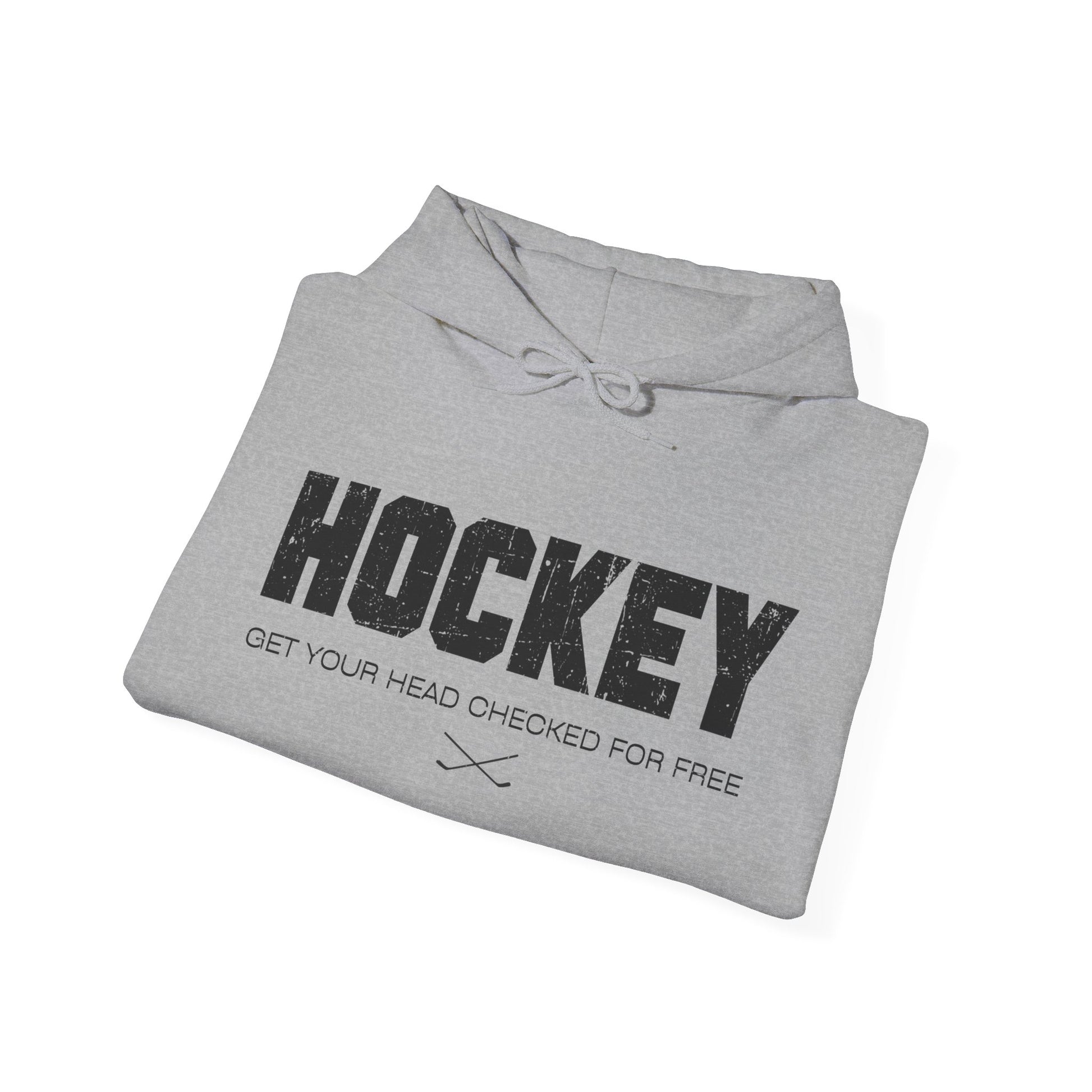 Funny Hockey Hoodie - Funny Hockey Gifts - Funny Gift For Hockey Players - Grey Folded - Hockey Head - Hockey Hoodie - Get Your Head Checked For Free Hockey Hoodie - Hockey Gifts - Gift For Hockey Players