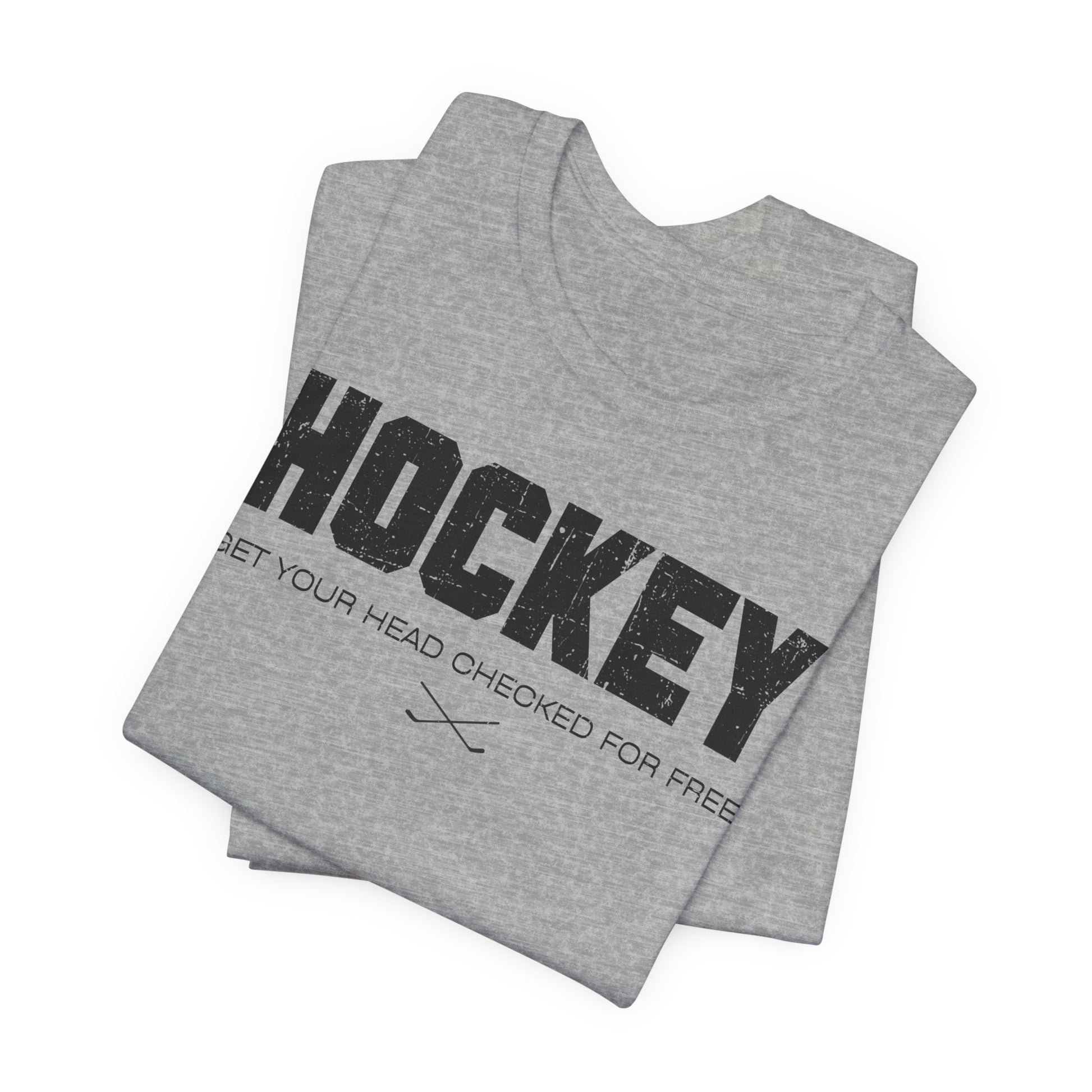 Funny Hockey T-Shirt - Funny Hockey Gifts - Funny Gift For Hockey Players - Size Chart - Grey Folded - Hockey Head - Hockey T-Shirt - Get Your Head Checked For Free Hockey Shirt - Hockey Gifts - Gift For Hockey Players