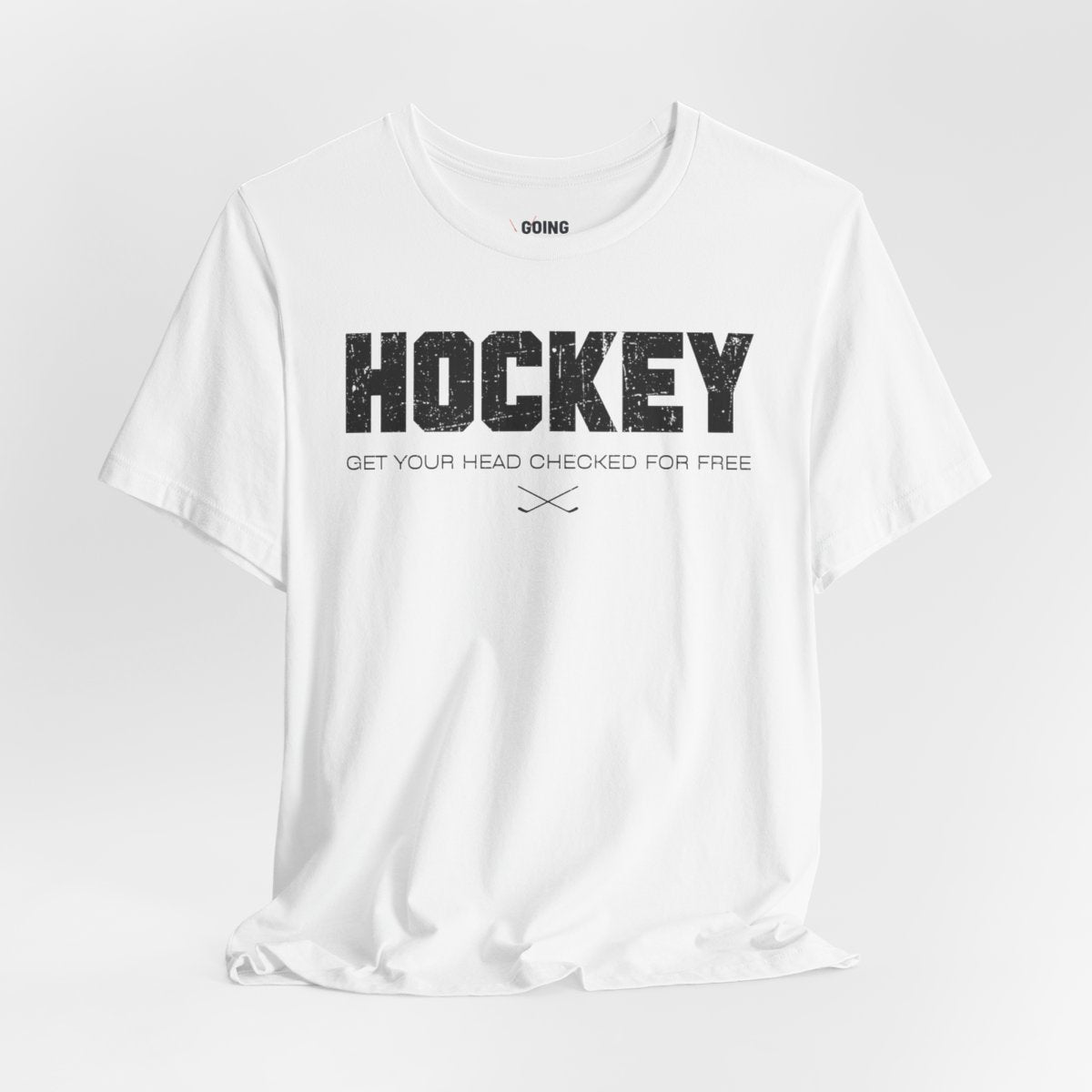 Funny Hockey T-Shirt - Funny Hockey Gifts - Funny Gift For Hockey Players - Size Chart - White Front - Hockey Head - Hockey T-Shirt - Get Your Head Checked For Free Hockey Shirt - Hockey Gifts - Gift For Hockey Players