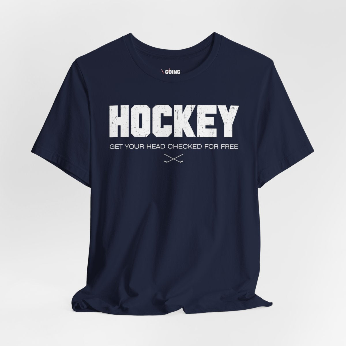 Funny Hockey T-Shirt - Funny Hockey Gifts - Funny Gift For Hockey Players - Size Chart - Main Front - Hockey Head - Hockey T-Shirt - Get Your Head Checked For Free Hockey Shirt - Hockey Gifts - Gift For Hockey Players