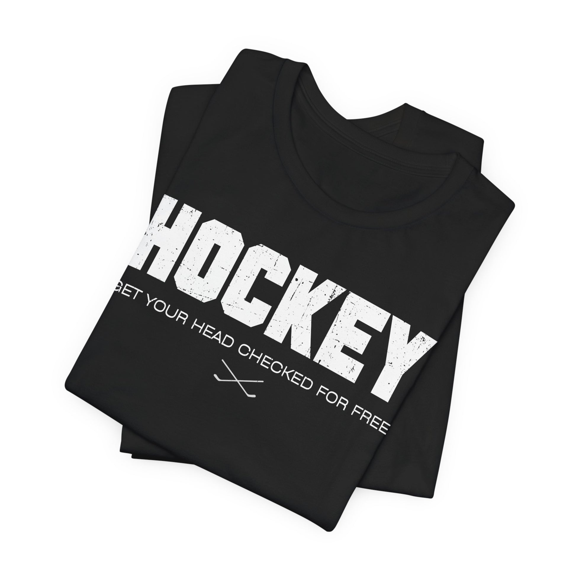 Funny Hockey T-Shirt - Funny Hockey Gifts - Funny Gift For Hockey Players - Size Chart - Black Folded - Hockey Head - Hockey T-Shirt - Get Your Head Checked For Free Hockey Shirt - Hockey Gifts - Gift For Hockey Players