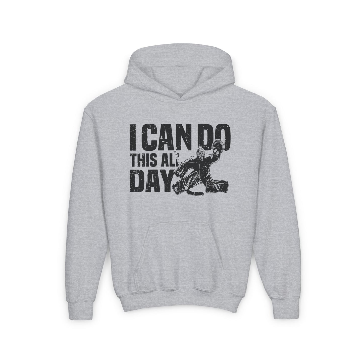Grey Front - All Day Hockey - Kids Hockey Hoodie - I Can Do This All Day Kids Hockey Hoodie - Hockey Gifts - Gift For Hockey Players