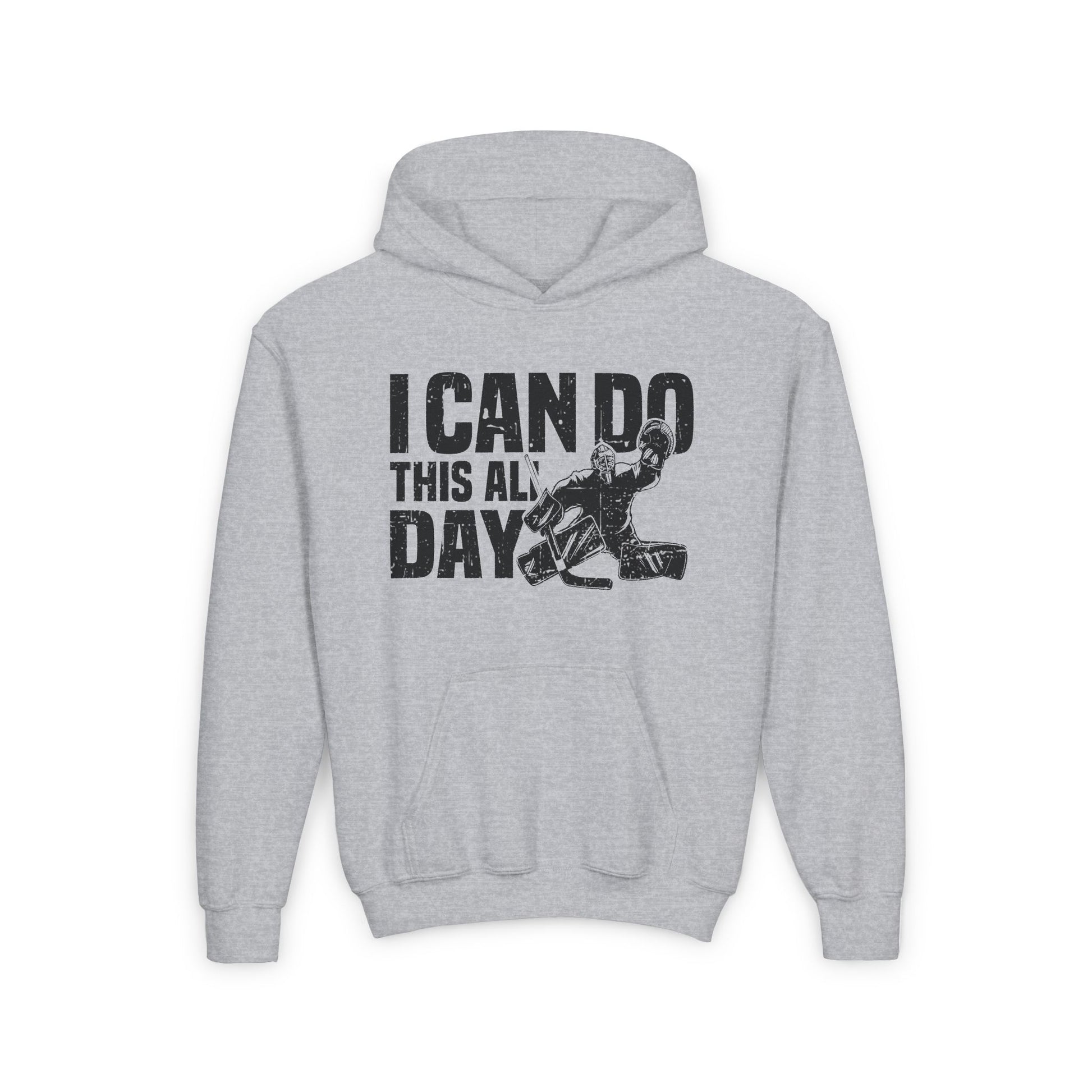 Funny Hockey Hoodie - Funny Hockey Gifts - Funny Gift For Hockey Players - Grey Front - All Day Hockey - Kids Hockey Hoodie - I Can Do This All Day Kids Hockey Hoodie - Hockey Gifts - Gift For Hockey Players