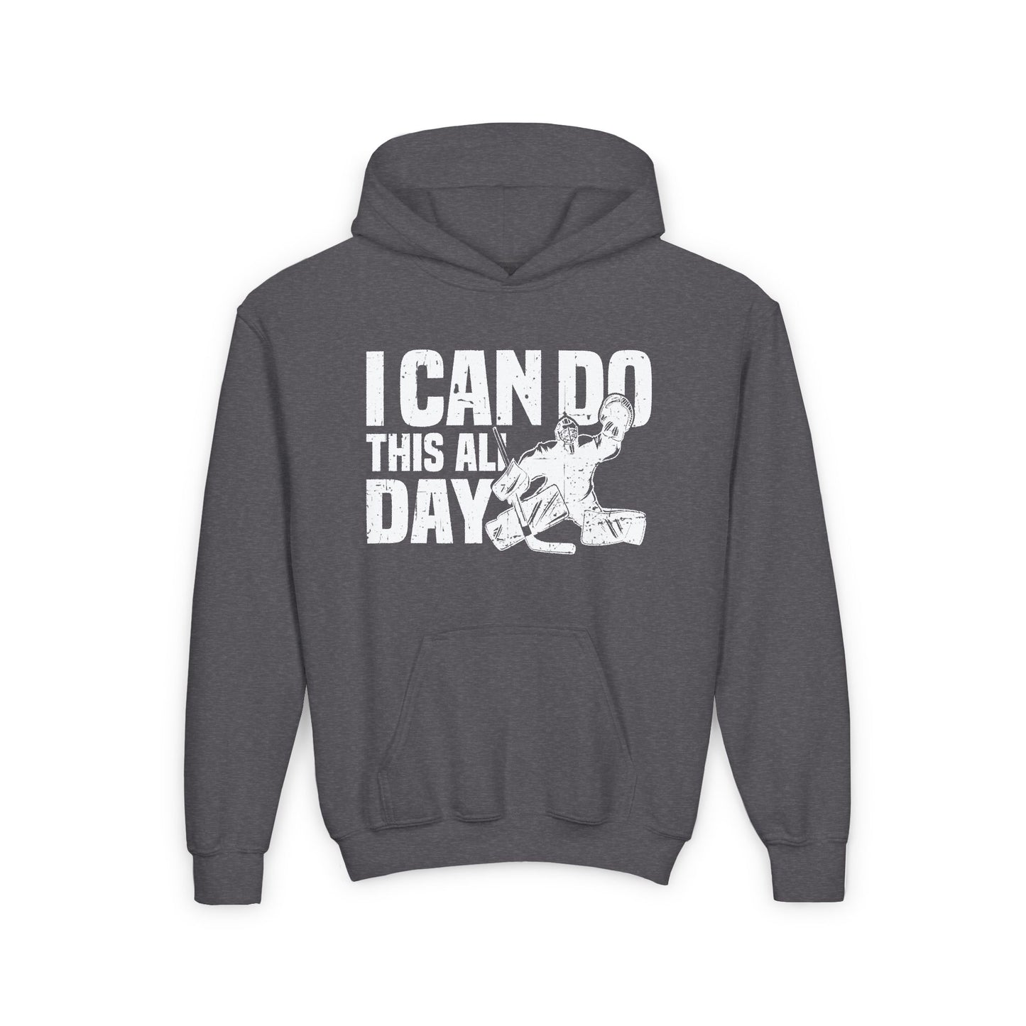Dark Grey Front - All Day Hockey - Kids Hockey Hoodie - I Can Do This All Day Kids Hockey Hoodie - Hockey Gifts - Gift For Hockey Players
