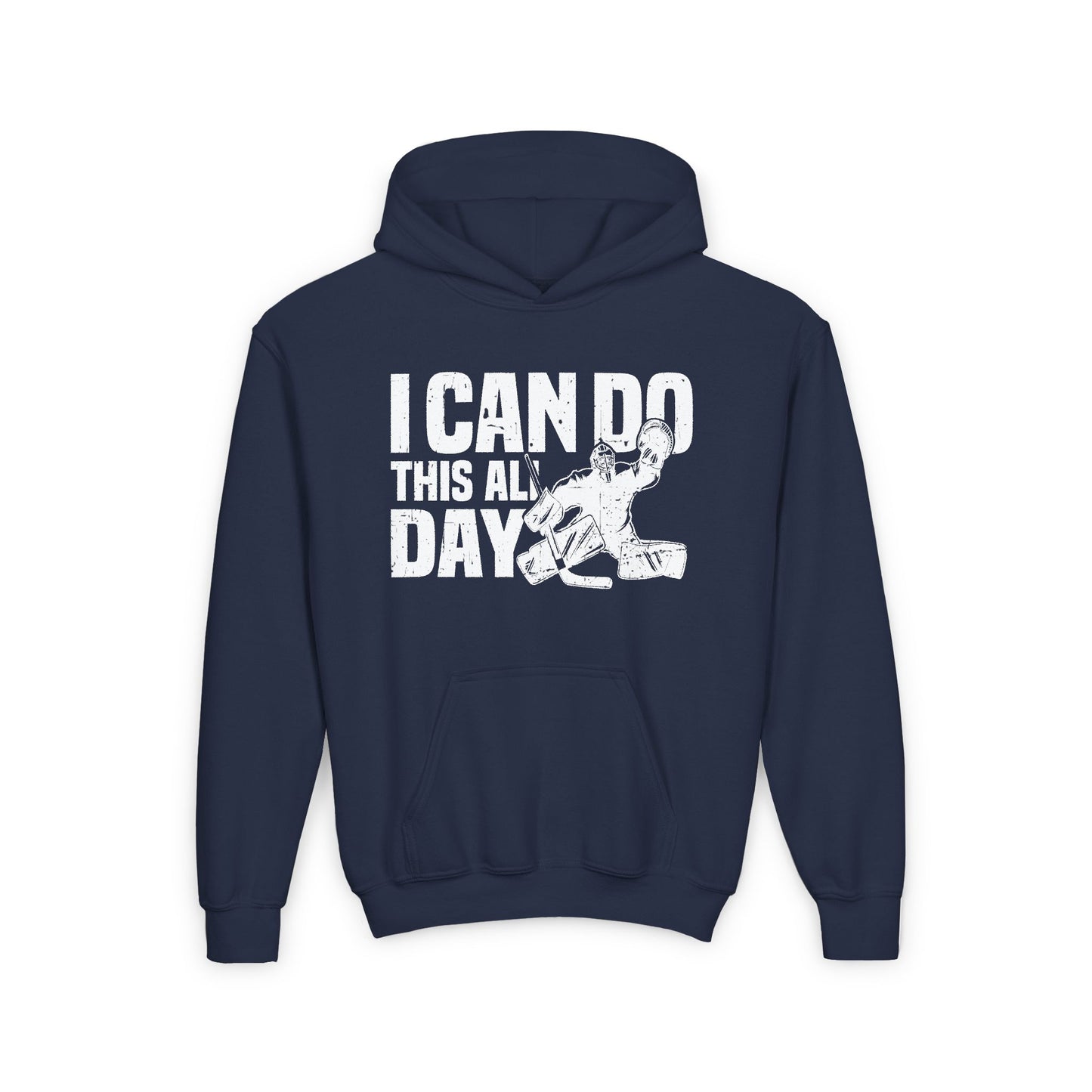 Navy Front - All Day Hockey - Kids Hockey Hoodie - I Can Do This All Day Kids Hockey Hoodie - Hockey Gifts - Gift For Hockey Players