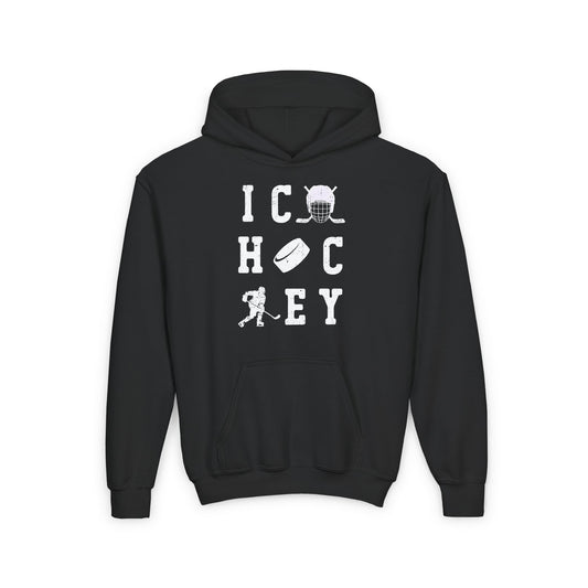 Main Front - Ice Hoc Key Matrix 2 - Kids Hockey Hoodie - Ice Hoc Key Matrix 2 Kids Hockey Hoodie - Hockey Gifts - Gift For Hockey Players