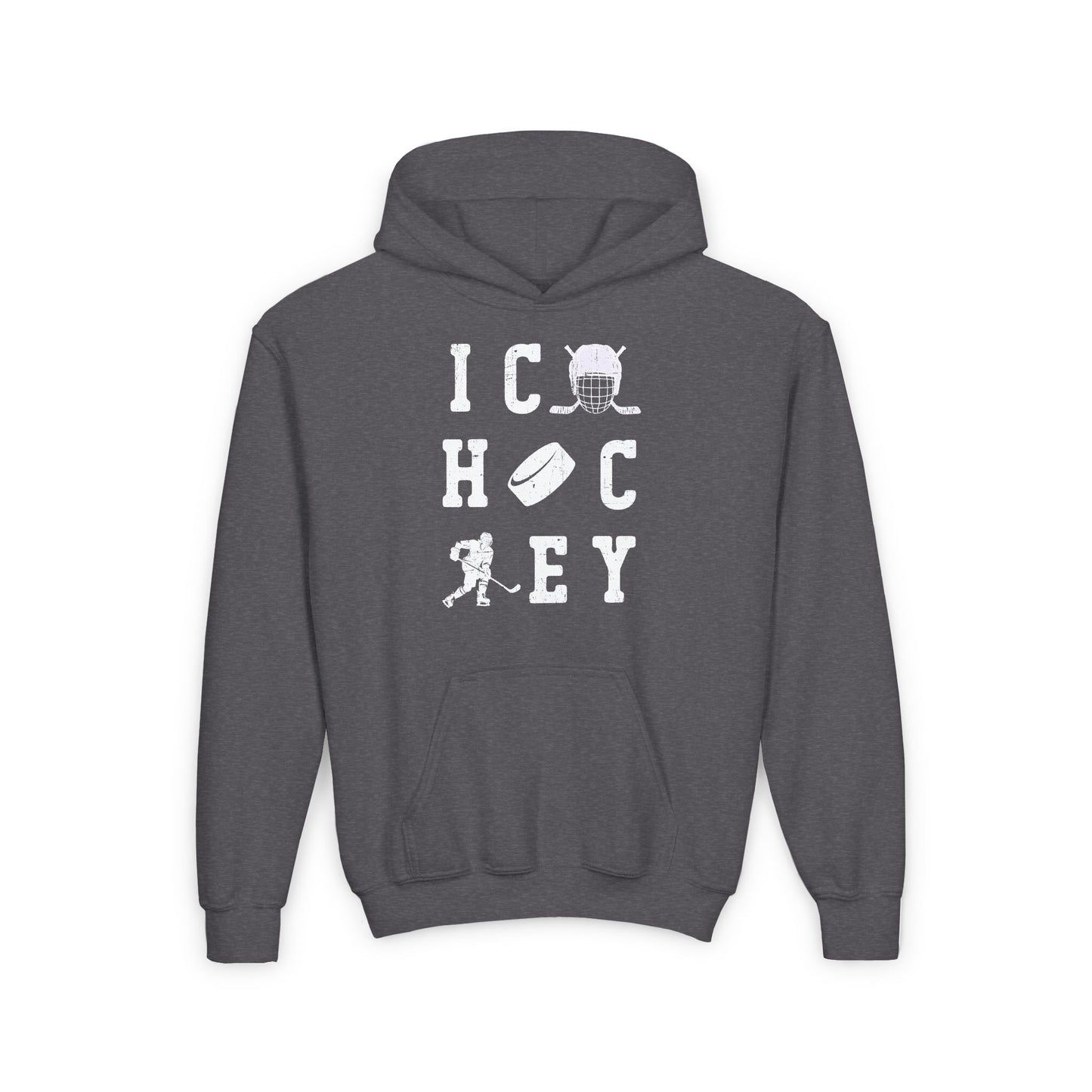 Dark Grey Front - Ice Hoc Key Matrix 2 - Kids Hockey Hoodie - Ice Hoc Key Matrix 2 Kids Hockey Hoodie - Hockey Gifts - Gift For Hockey Players