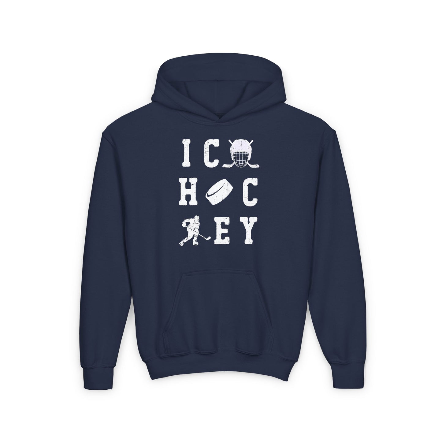 Navy Front - Ice Hoc Key Matrix 2 - Kids Hockey Hoodie - Ice Hoc Key Matrix 2 Kids Hockey Hoodie - Hockey Gifts - Gift For Hockey Players