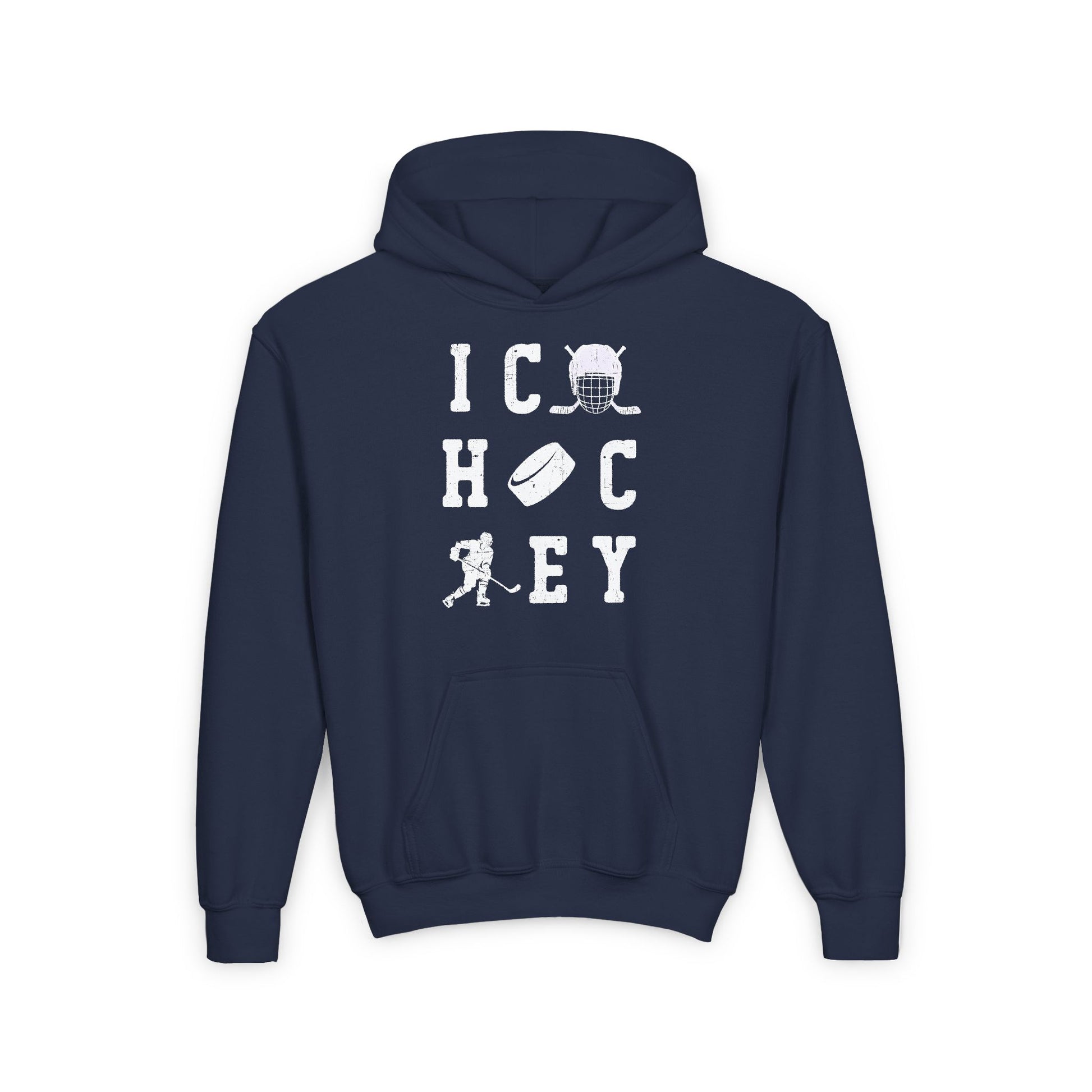 Navy Front - Ice Hoc Key Matrix 2 - Kids Hockey Hoodie - Ice Hoc Key Matrix 2 Kids Hockey Hoodie - Hockey Gifts - Gift For Hockey Players