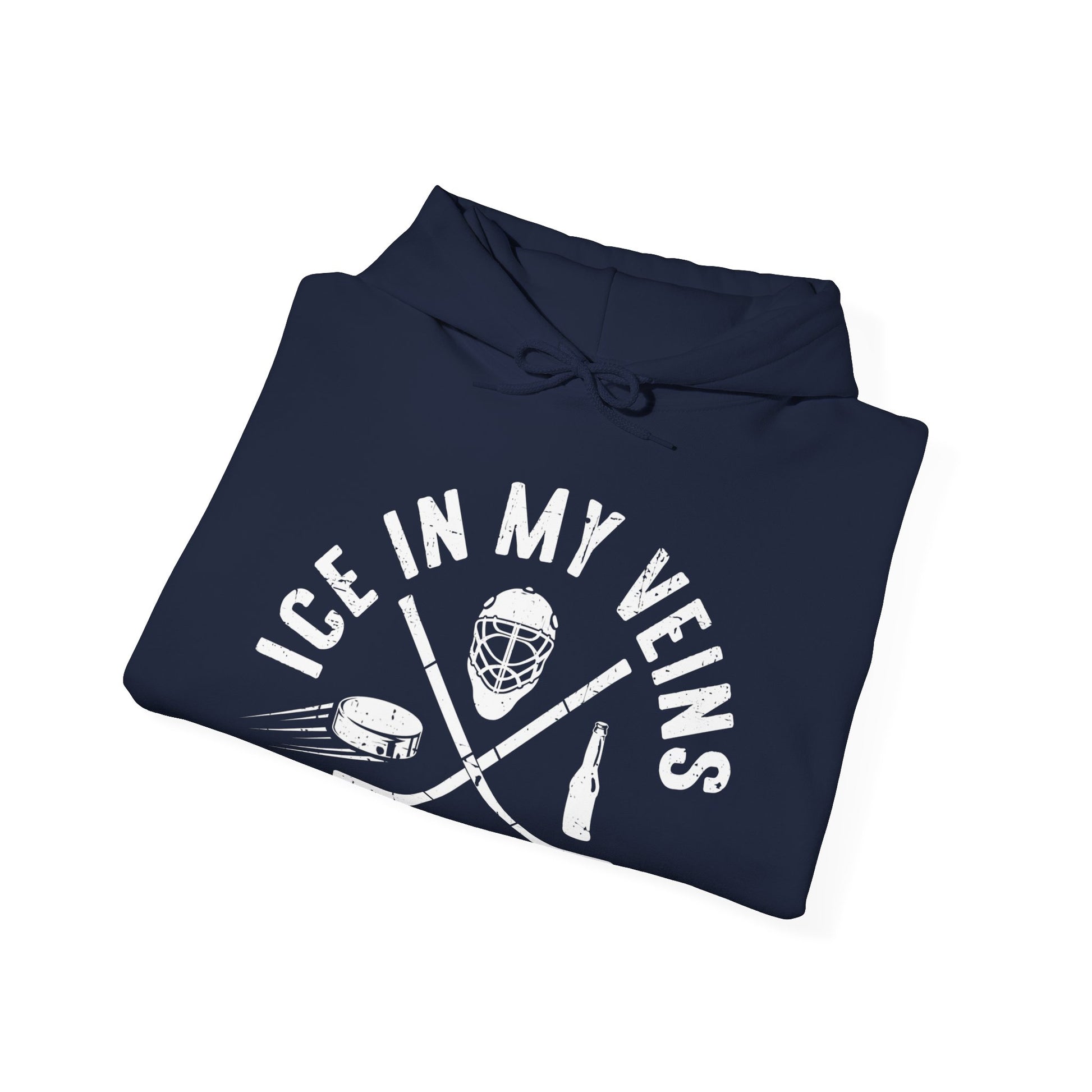 Navy Folded - Hockey Veins - Hockey Hoodie - Ice In My Views And Beer Hockey Hoodie - Hockey Gifts - Gift For Hockey Players