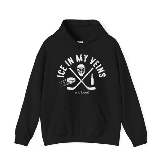 Main Front - Hockey Veins - Hockey Hoodie - Ice In My Views And Beer Hockey Hoodie - Hockey Gifts - Gift For Hockey Players