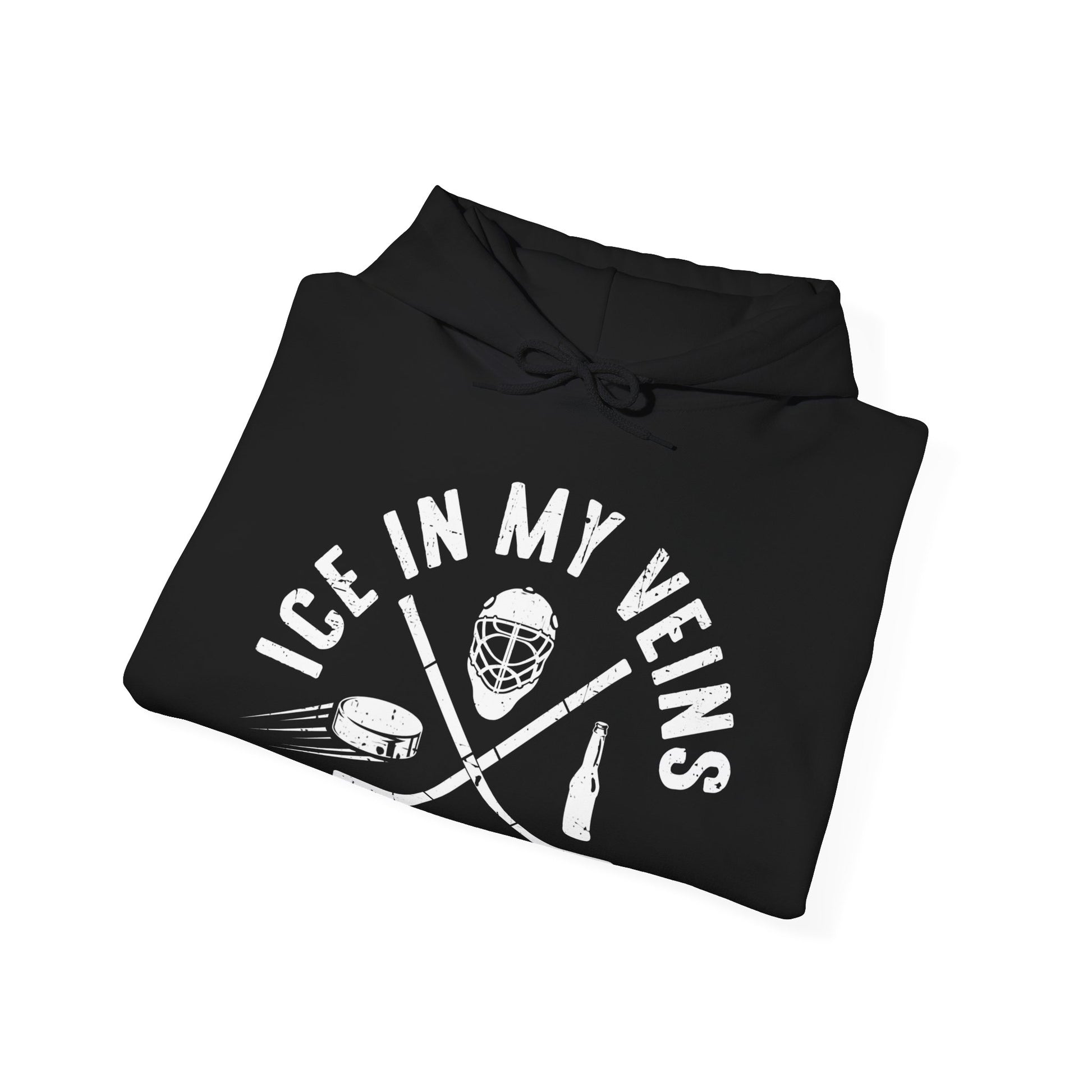 Black Folded - Hockey Veins - Hockey Hoodie - Ice In My Views And Beer Hockey Hoodie - Hockey Gifts - Gift For Hockey Players