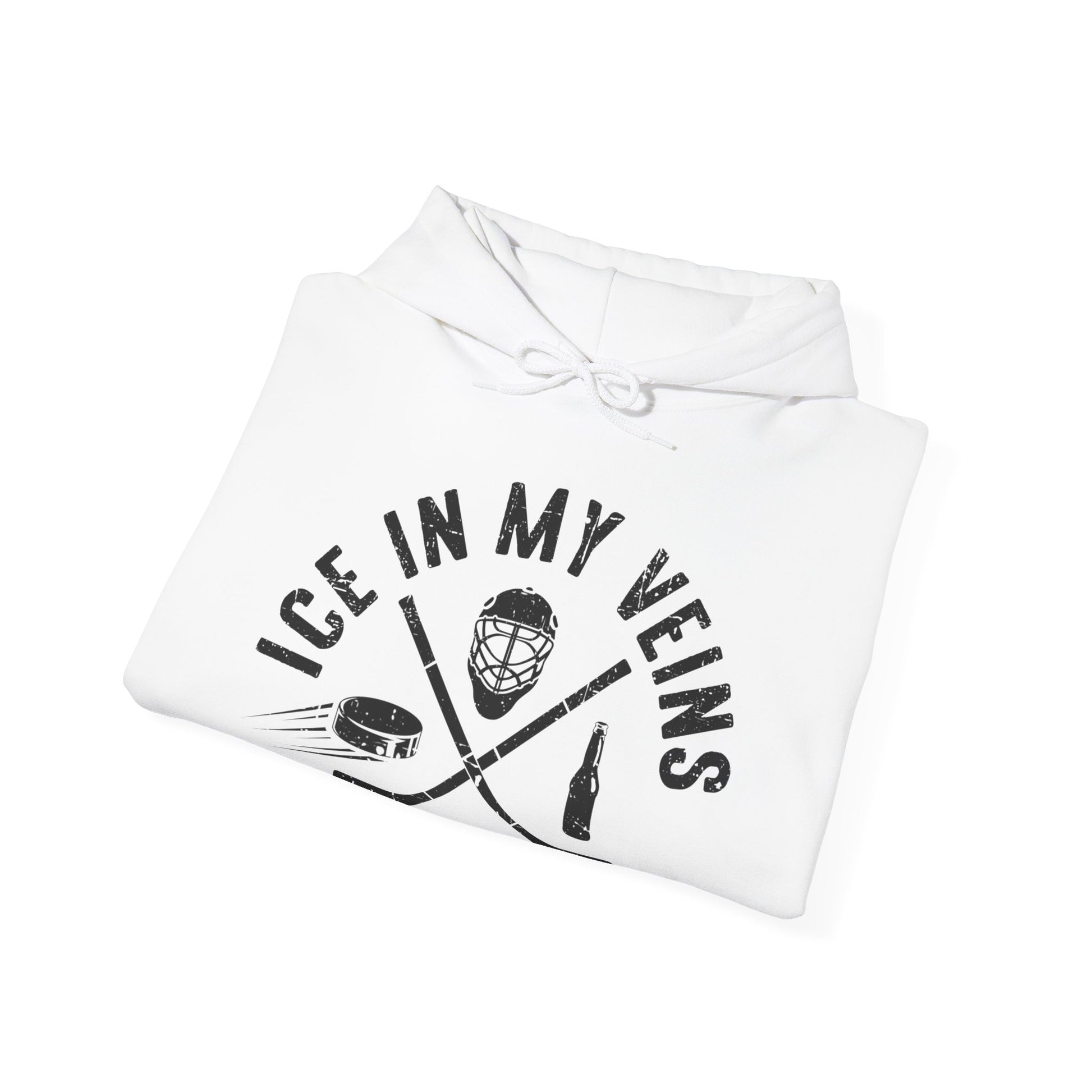 White Folded - Hockey Veins - Hockey Hoodie - Ice In My Views And Beer Hockey Hoodie - Hockey Gifts - Gift For Hockey Players