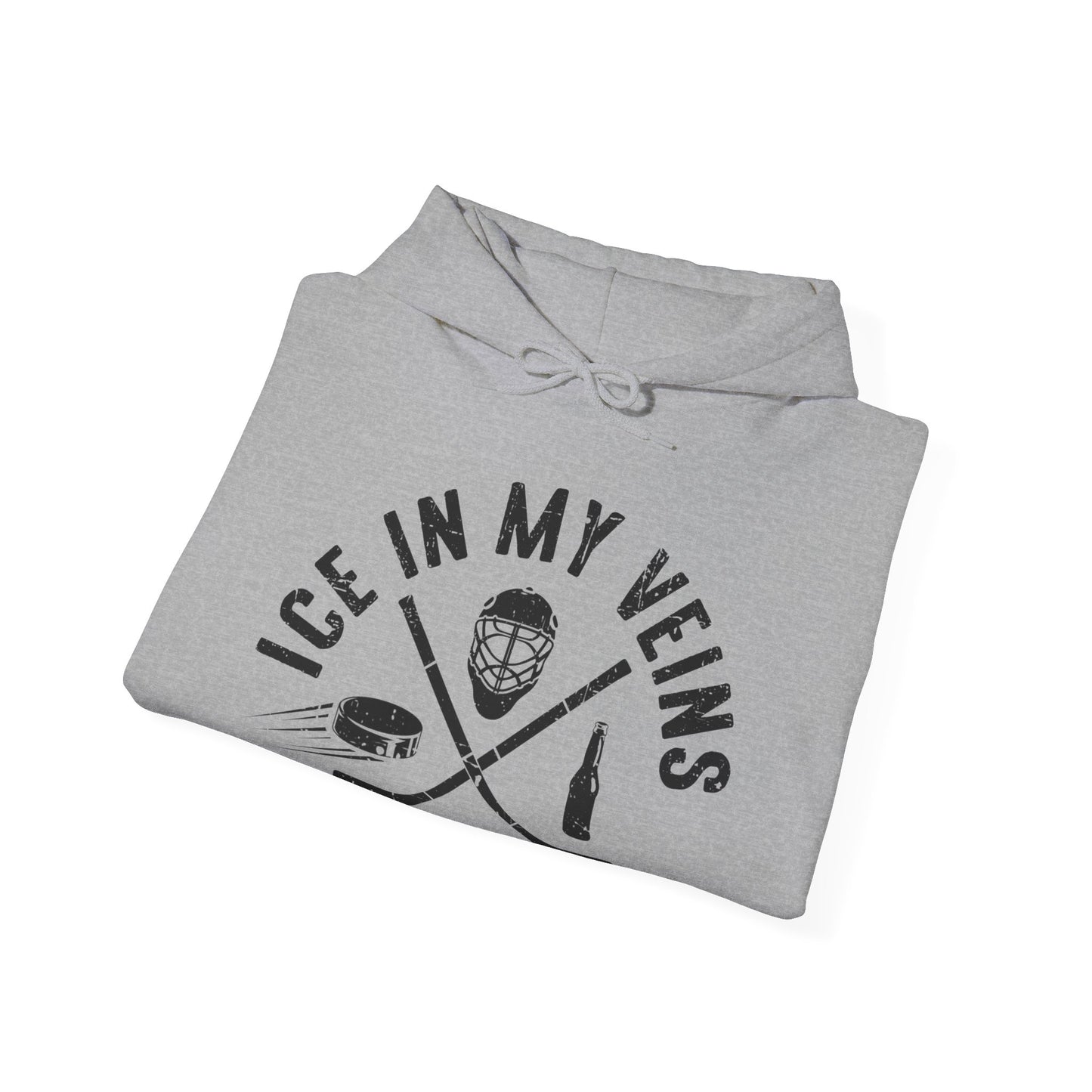 Grey Folded - Hockey Veins - Hockey Hoodie - Ice In My Views And Beer Hockey Hoodie - Hockey Gifts - Gift For Hockey Players