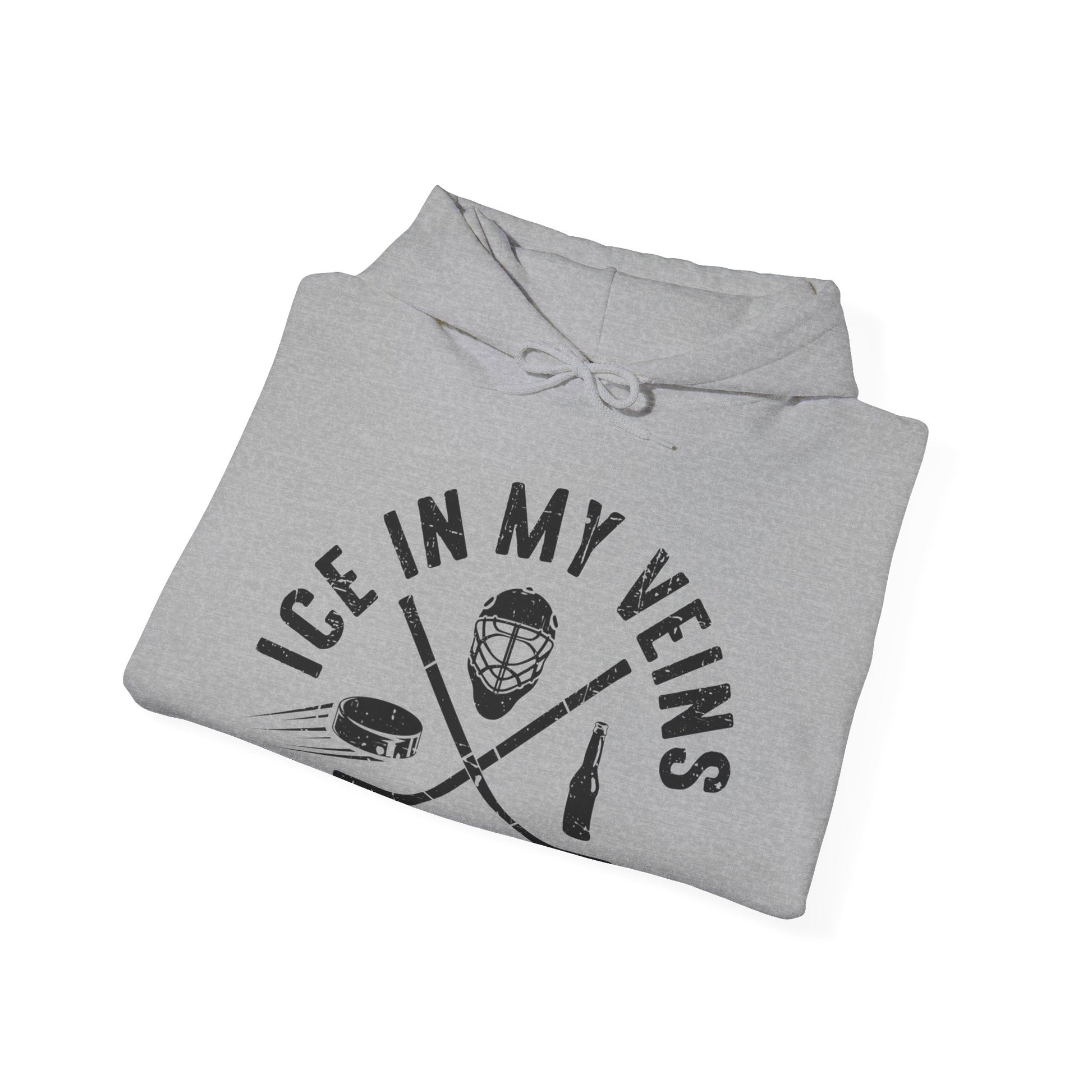 Grey Folded - Hockey Veins - Hockey Hoodie - Ice In My Views And Beer Hockey Hoodie - Hockey Gifts - Gift For Hockey Players