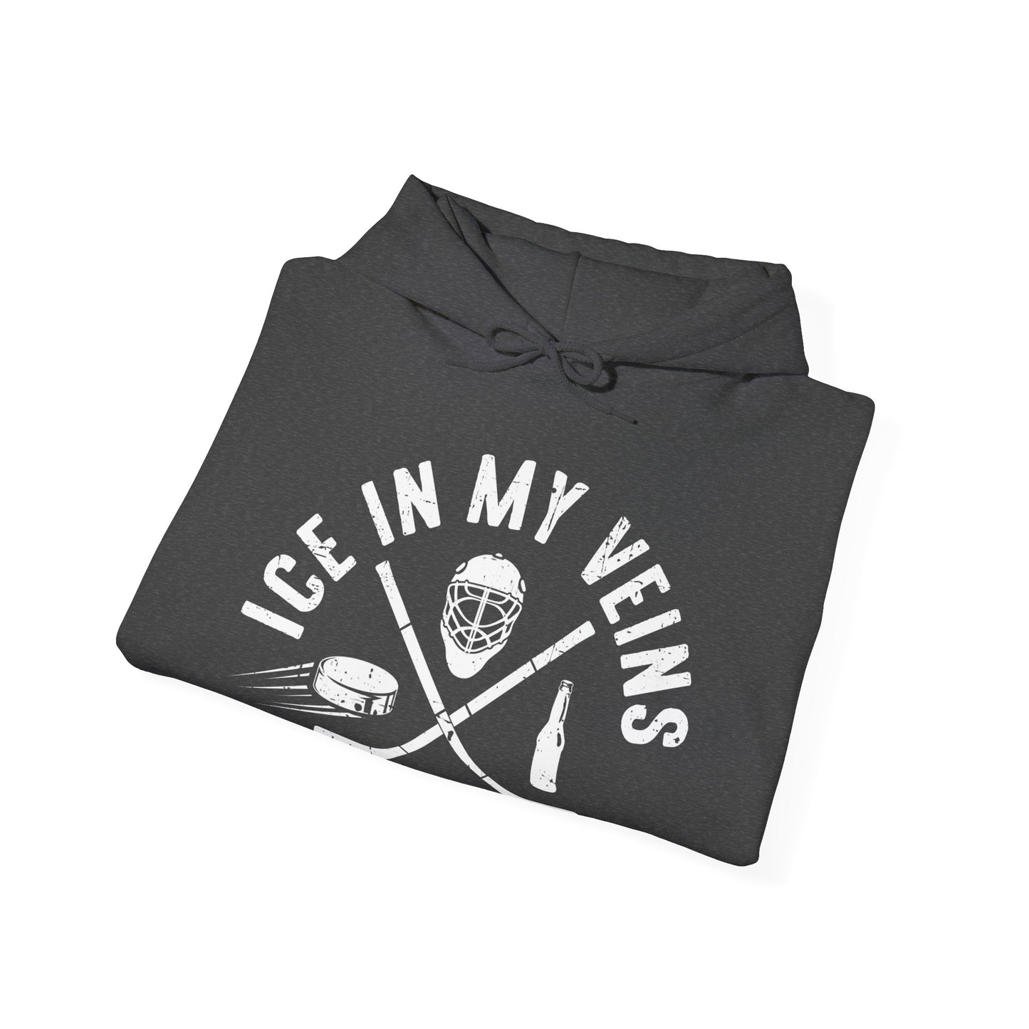 Dark Grey Folded - Hockey Veins - Hockey Hoodie - Ice In My Views And Beer Hockey Hoodie - Hockey Gifts - Gift For Hockey Players