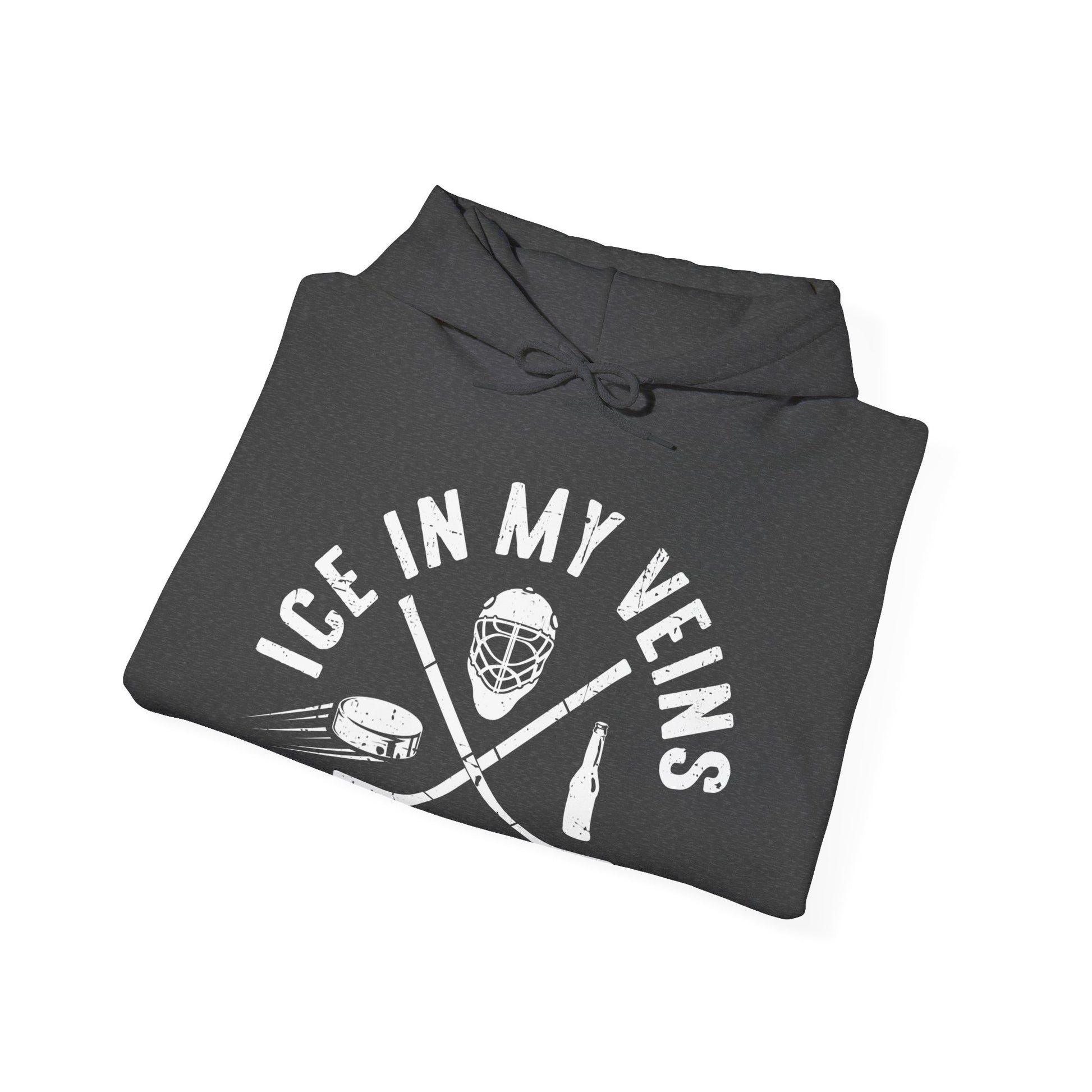 Dark Grey Folded - Hockey Veins - Hockey Hoodie - Ice In My Views And Beer Hockey Hoodie - Hockey Gifts - Gift For Hockey Players