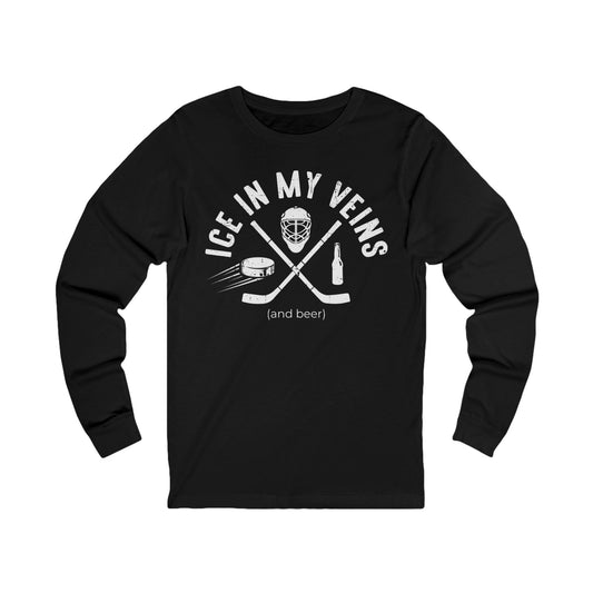 Main Front - Hockey Veins - Hockey Long Sleeve T-Shirt - Ice In My Veins And Beer Hockey Long Sleeve Shirt- Hockey Gifts - Gift For Hockey Players