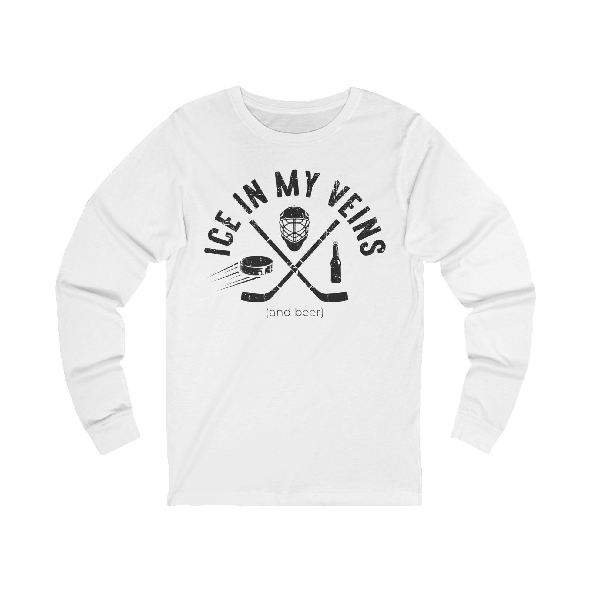 White Front - Hockey Veins - Hockey Long Sleeve T-Shirt - Ice In My Veins And Beer Hockey Long Sleeve Shirt- Hockey Gifts - Gift For Hockey Players