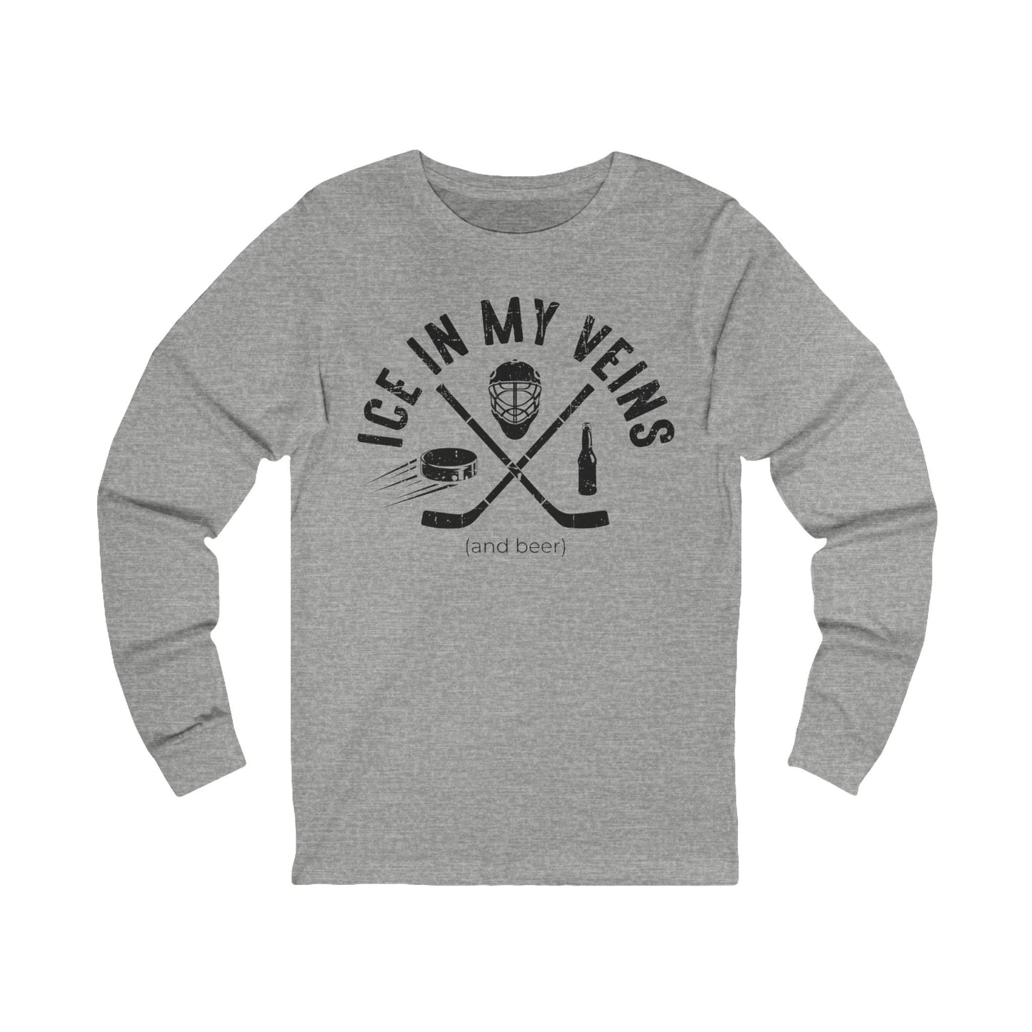 Grey Front - Hockey Veins - Hockey Long Sleeve T-Shirt - Ice In My Veins And Beer Hockey Long Sleeve Shirt- Hockey Gifts - Gift For Hockey Players