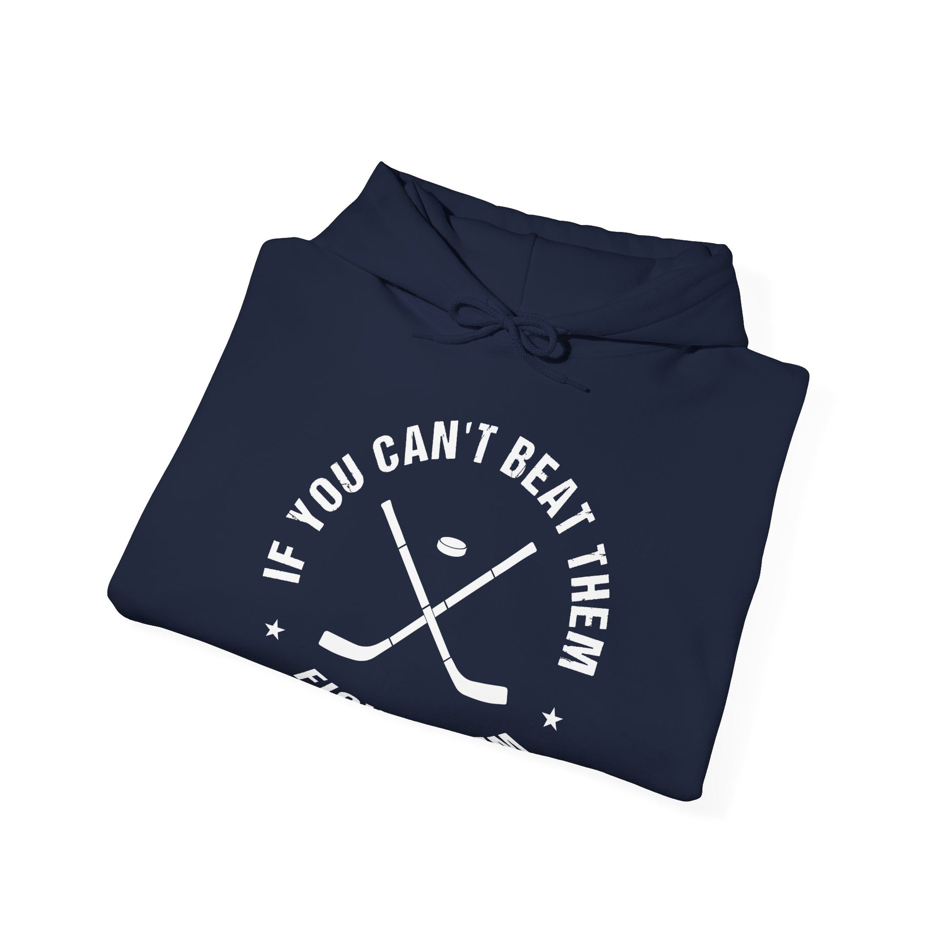 Navy Front - Hockey Fight - Hockey Hoodie - If You Can't Beat Them Fight Them Hockey Hoodie - Hockey Gifts - Gift For Hockey Players