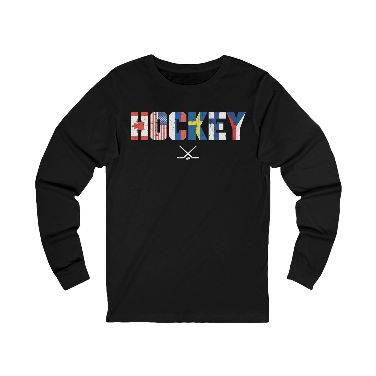 Black Front - Hockey Flags - Hockey Long Sleeve T-Shirt - International Hockey Flags Hockey Long Sleeve Shirt - Hockey Gifts - Gift For Hockey Players
